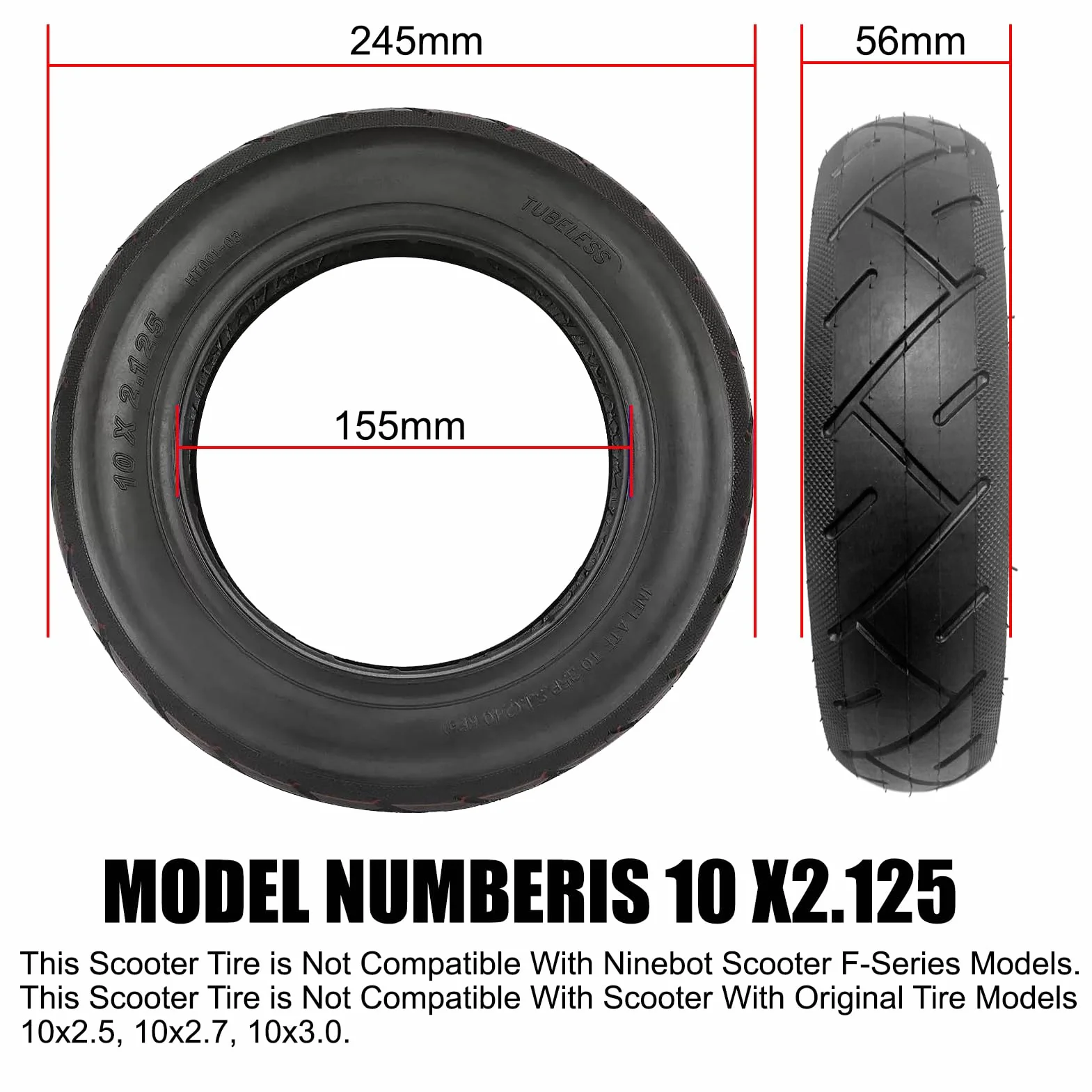 Ruedas Patinete 10 Pulgadas 10x2,125 Cámara de Aire 50/75-6.1 Xiaomi M365 Pro 1S