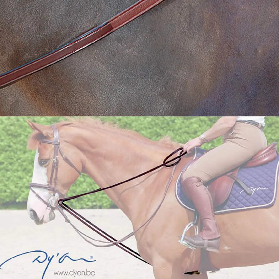 Dy'on Riendas de cuero New English Huntergrip en tamaño: Completo (EU). - marrón - Completo