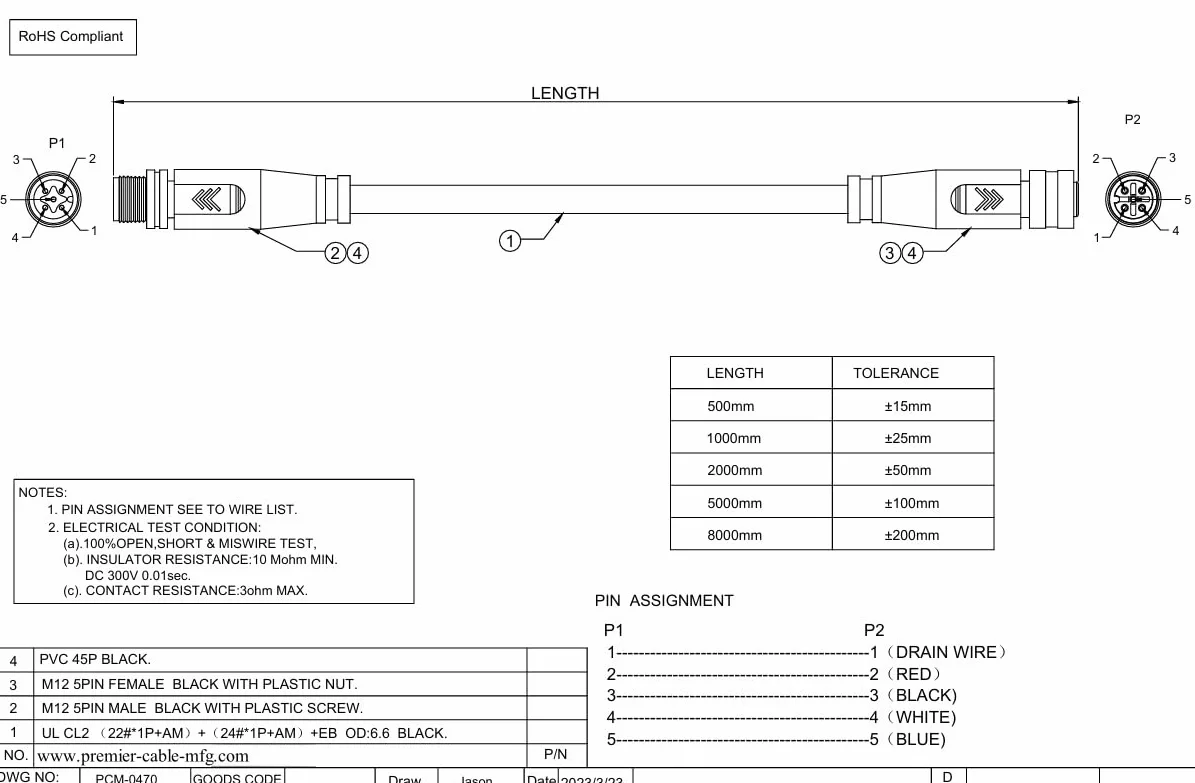 NMEA 2000 N2K Cable de caída IP67 Micro-cambio M12 A código 5 pines macho a hembra para Garmin Lowrance Simrad B&G