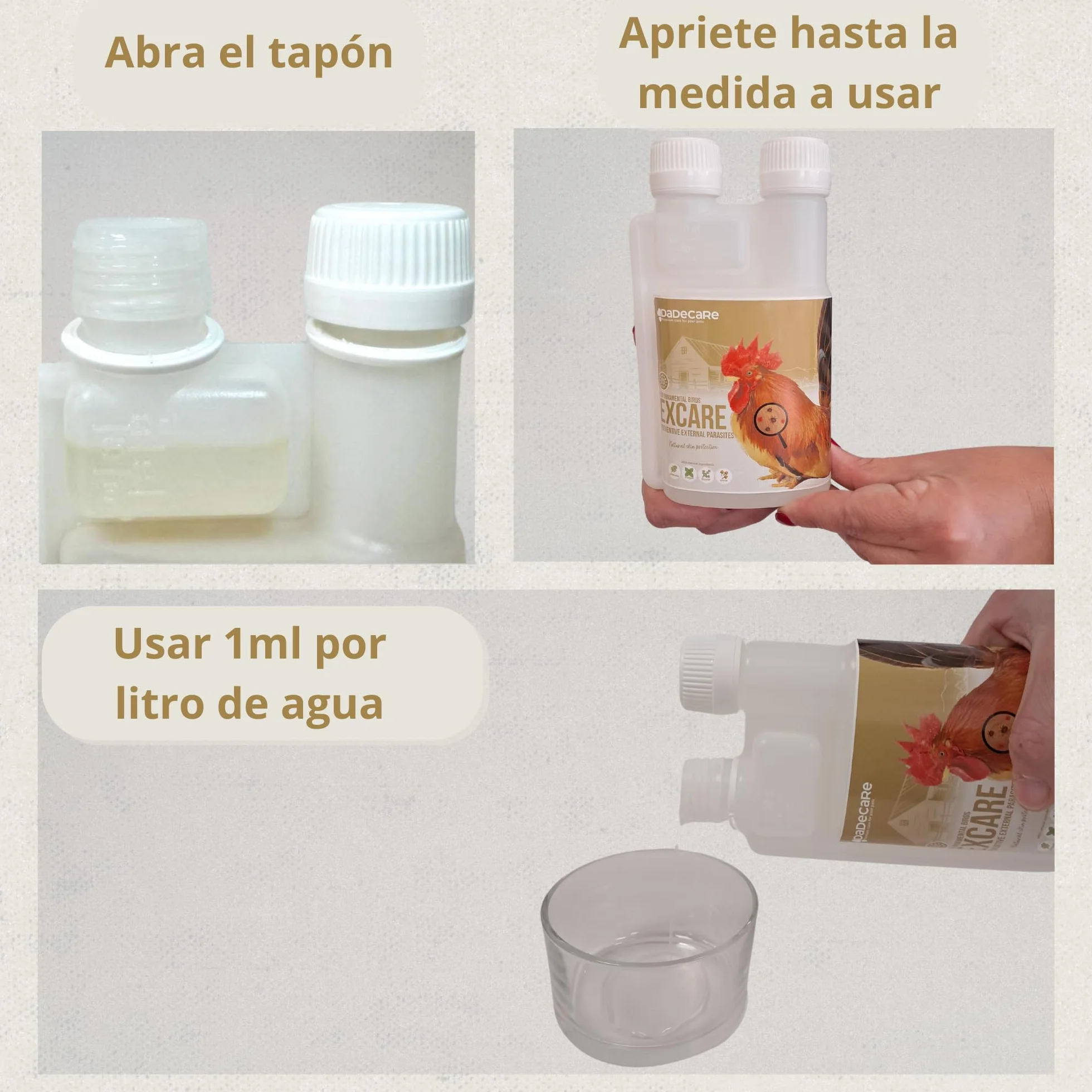 Preventivo Parasitos Natural 250 ml - Gallinas, Aves de Corral y Exóticas - Extracto de Citronela y Clavo - Fórmula Natural - Excare