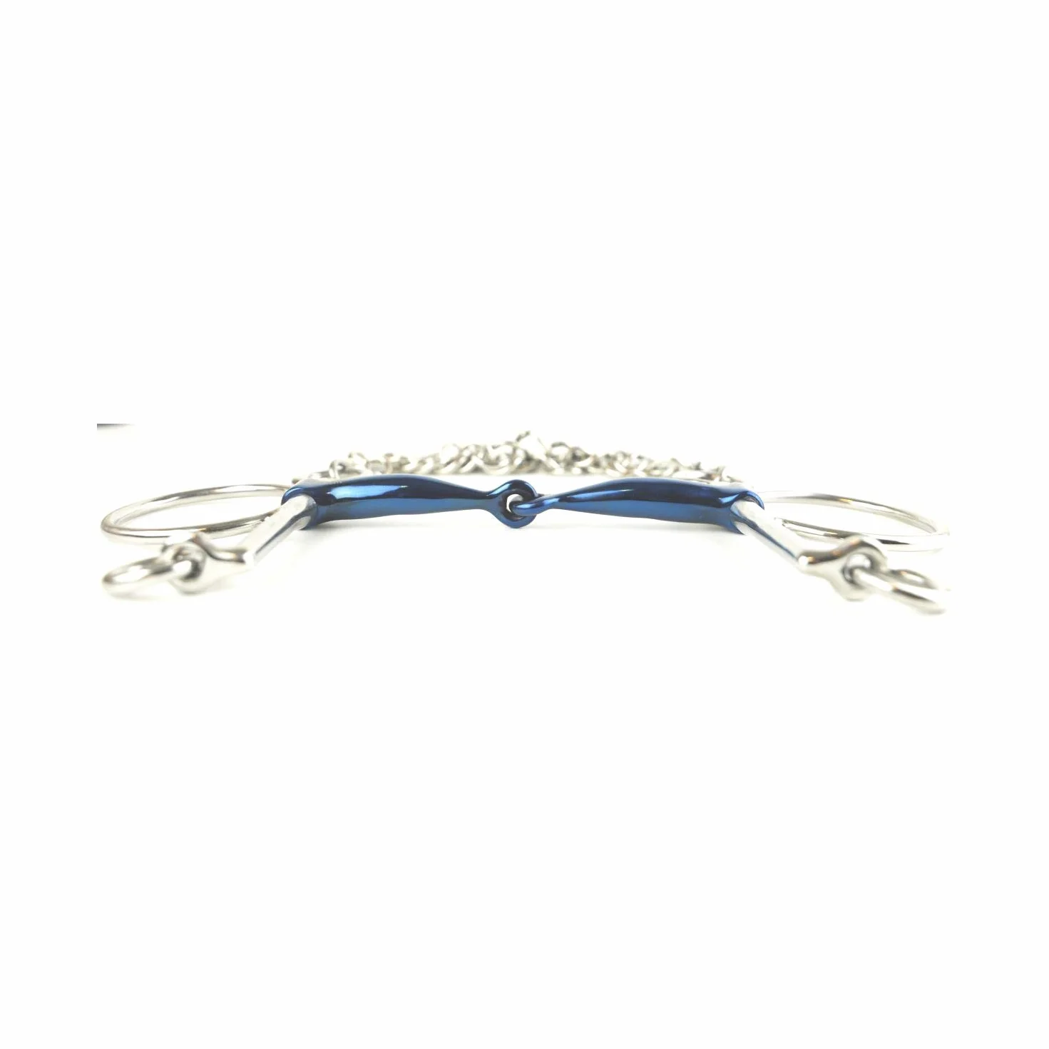 AK Pelham Bit con junta única con cadena de bordillo para montar a caballo AKRS-2608 (5.50'', Azul-Plata)