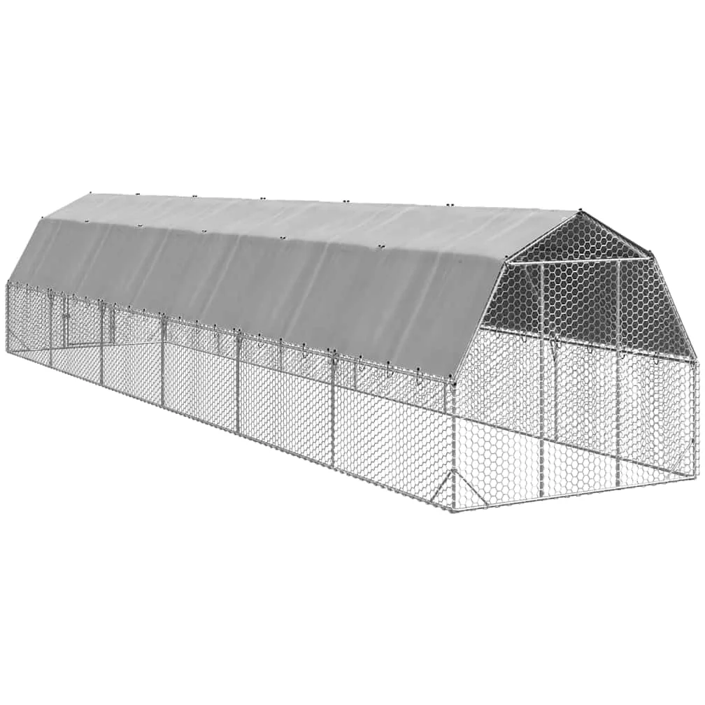 Gallinero con techo, 2,5 x 12 x 2,25 m, de acero galvanizado, 30 m², gran cercado para aves de corral, para pollos, patos, gansos y conejos, con puerta con cerradura