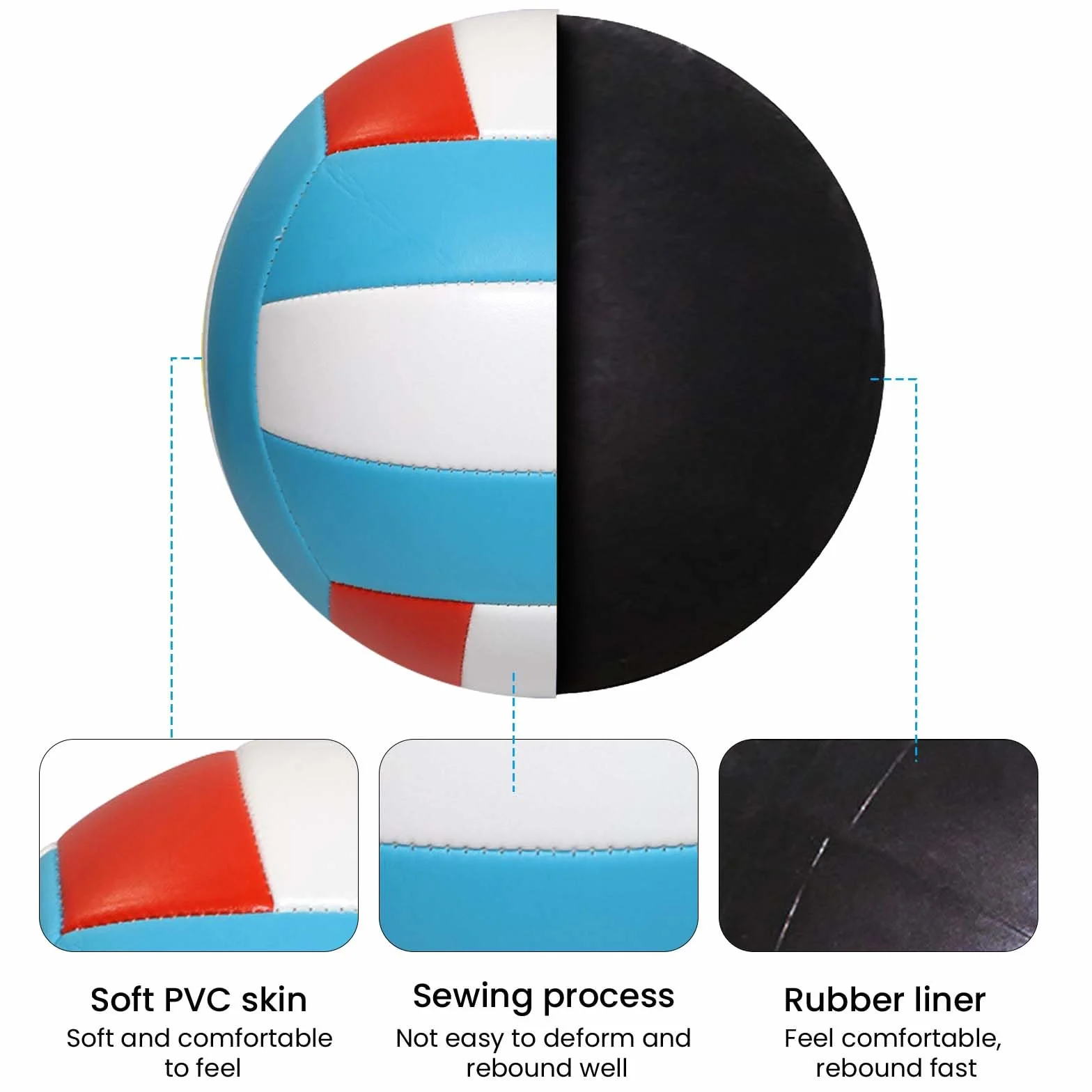 Pelota de voleibol oficial tamaño 5 PVC suave con bomba azul blanco rojo