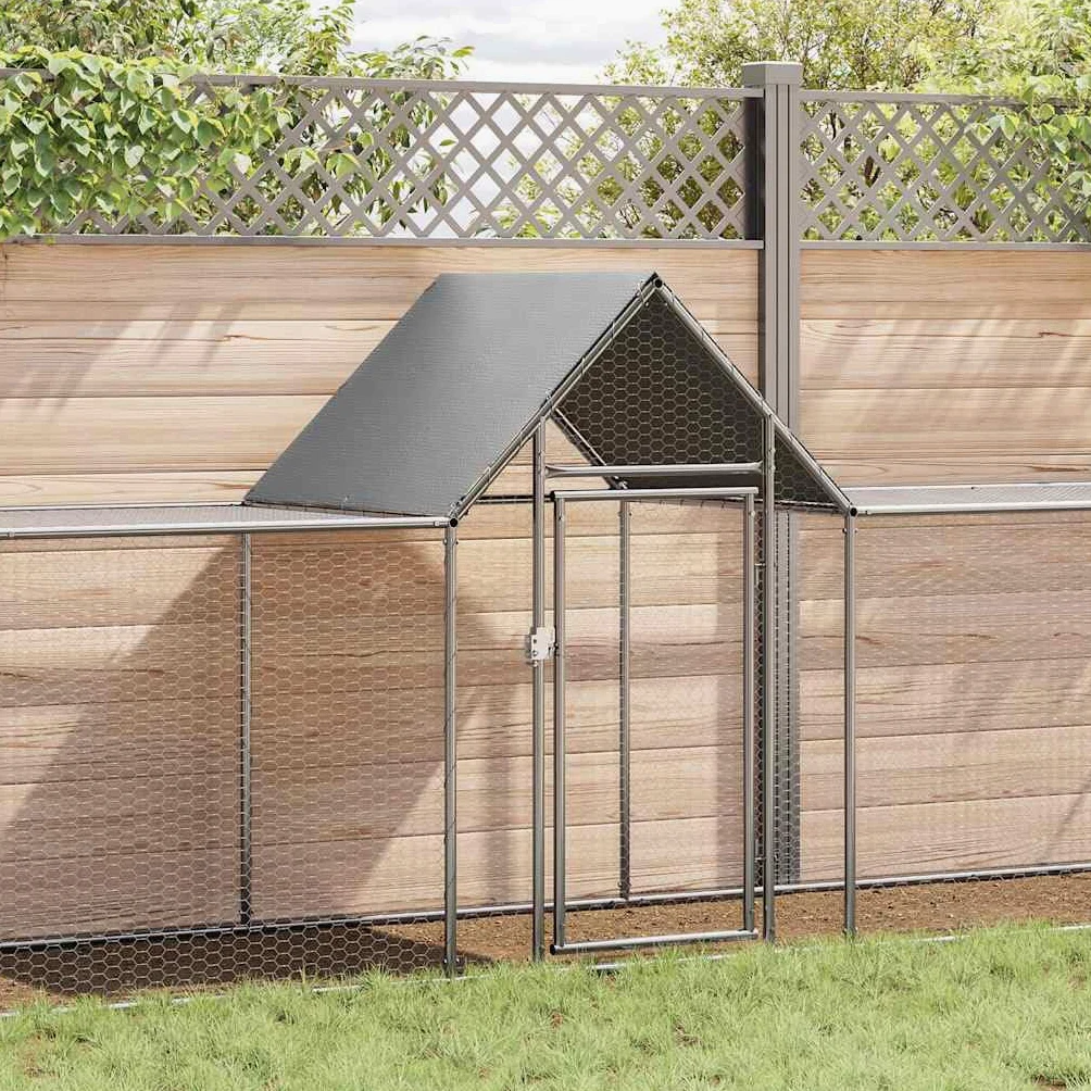 Gallinero de 9 x 1 x 1,5 m, de acero galvanizado, gran recinto para aves de corral, pollos, patos y gansos, jaula robusta para gallinas con puerta con cerradura y rejilla de alambre para el