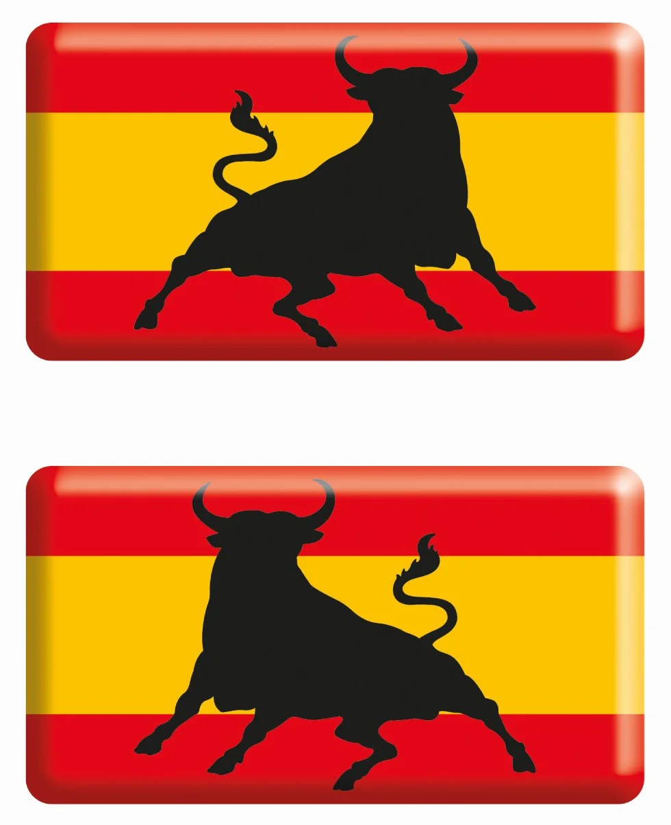Pegatina Bandera España Toro Saltando Rectángulo 2 uds. RESINA