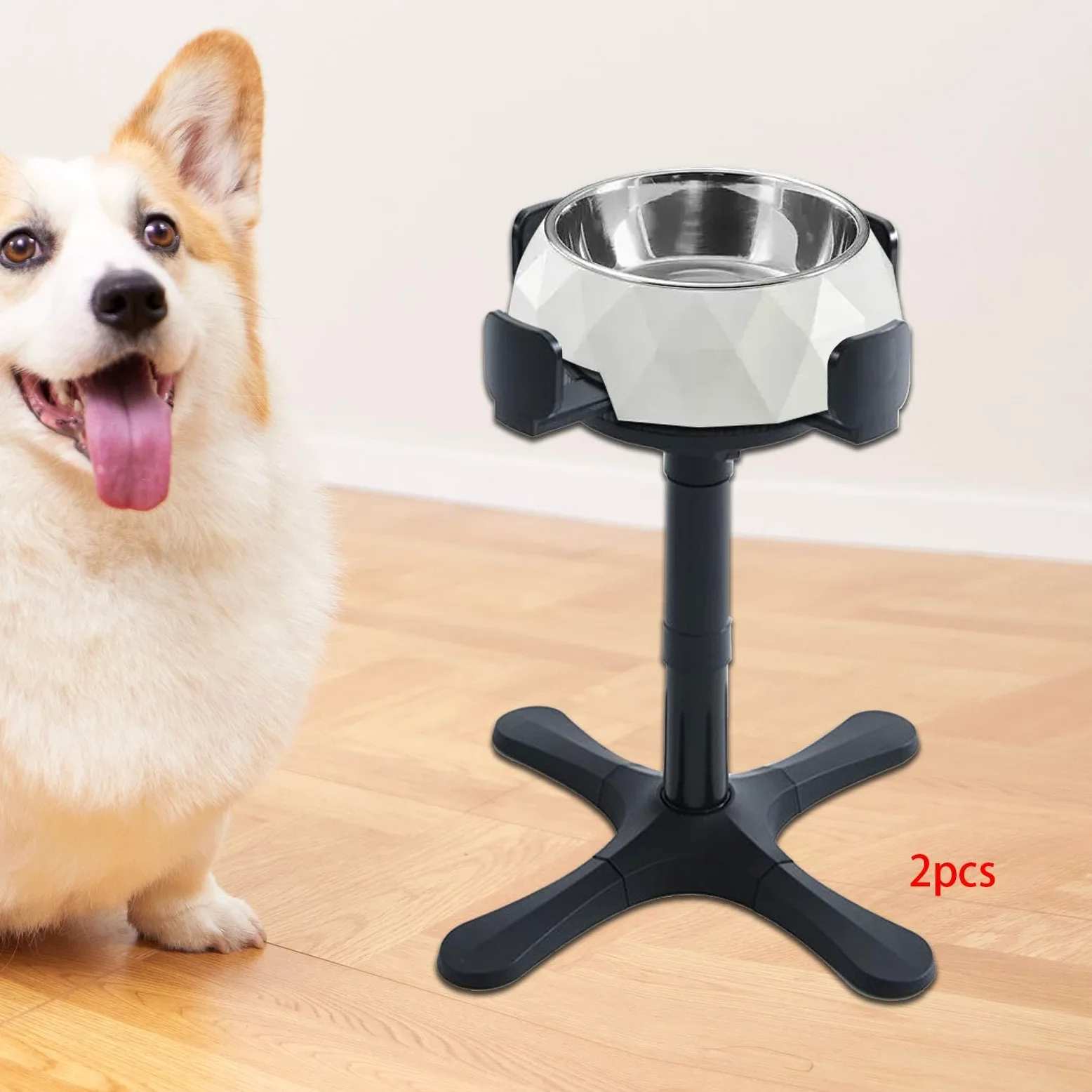 Soporte para Comedero Elevado Ajustable para Perros Portacomederos Antideslizante Regulable Tazón Individual Portátil Adecuado para Perros, 2 Piezas