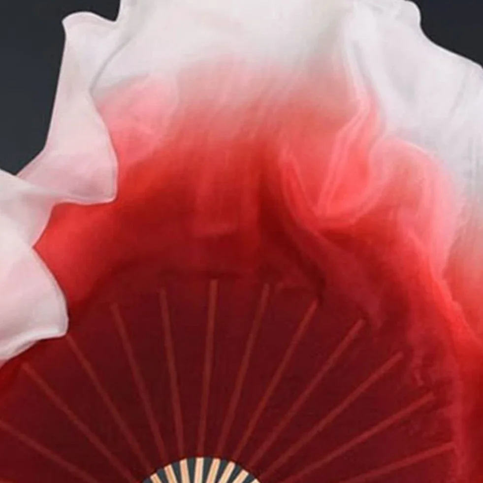 Velos de Abanico Doble de Medio Círculo Rojo Seda para Danza Folclórica Mujer 1 Par