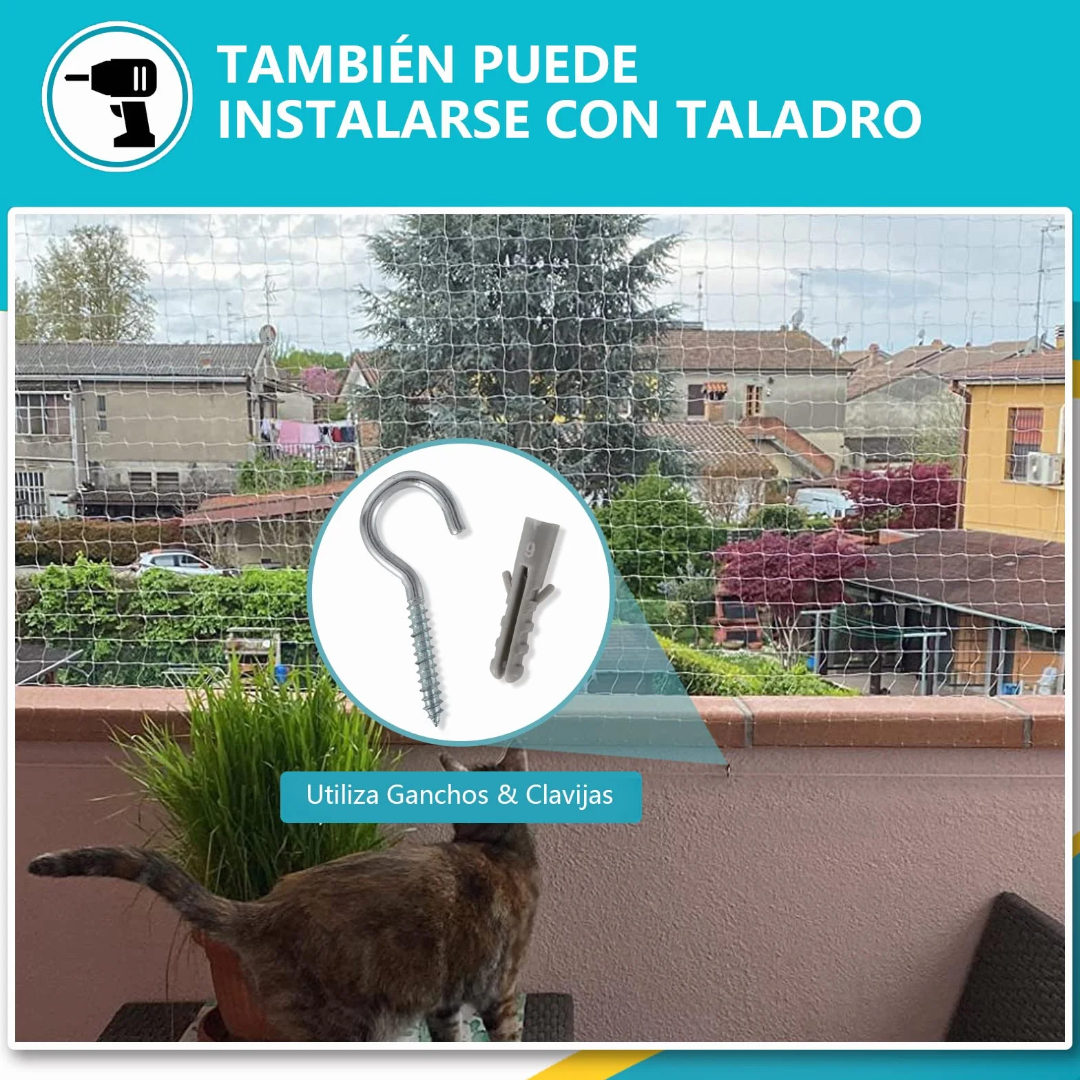 8x3m Red para Gatos Terraza de sin Taladro, Red Gatos Ventanas Seguridad Transparente para Redes Protección Malla Gatos para Balcones, Ventanas, Tragaluces y Puertas