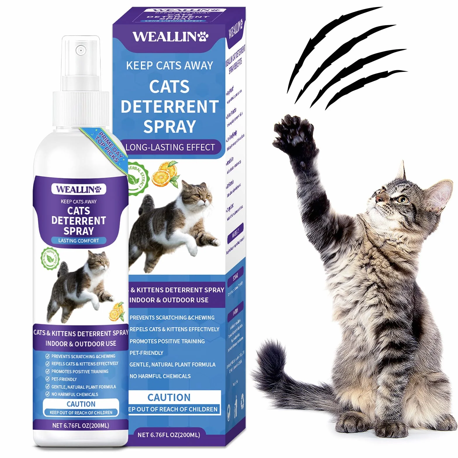 WEALLIN Spray Antiarañazos Gatos, 200ml Spray Repelente Gatos, Spray Ahuyentador para Gatos para Proteger Sofá y Muebles, Ideal para Uso Indoor y Outdoor con Gatos y Gatitos