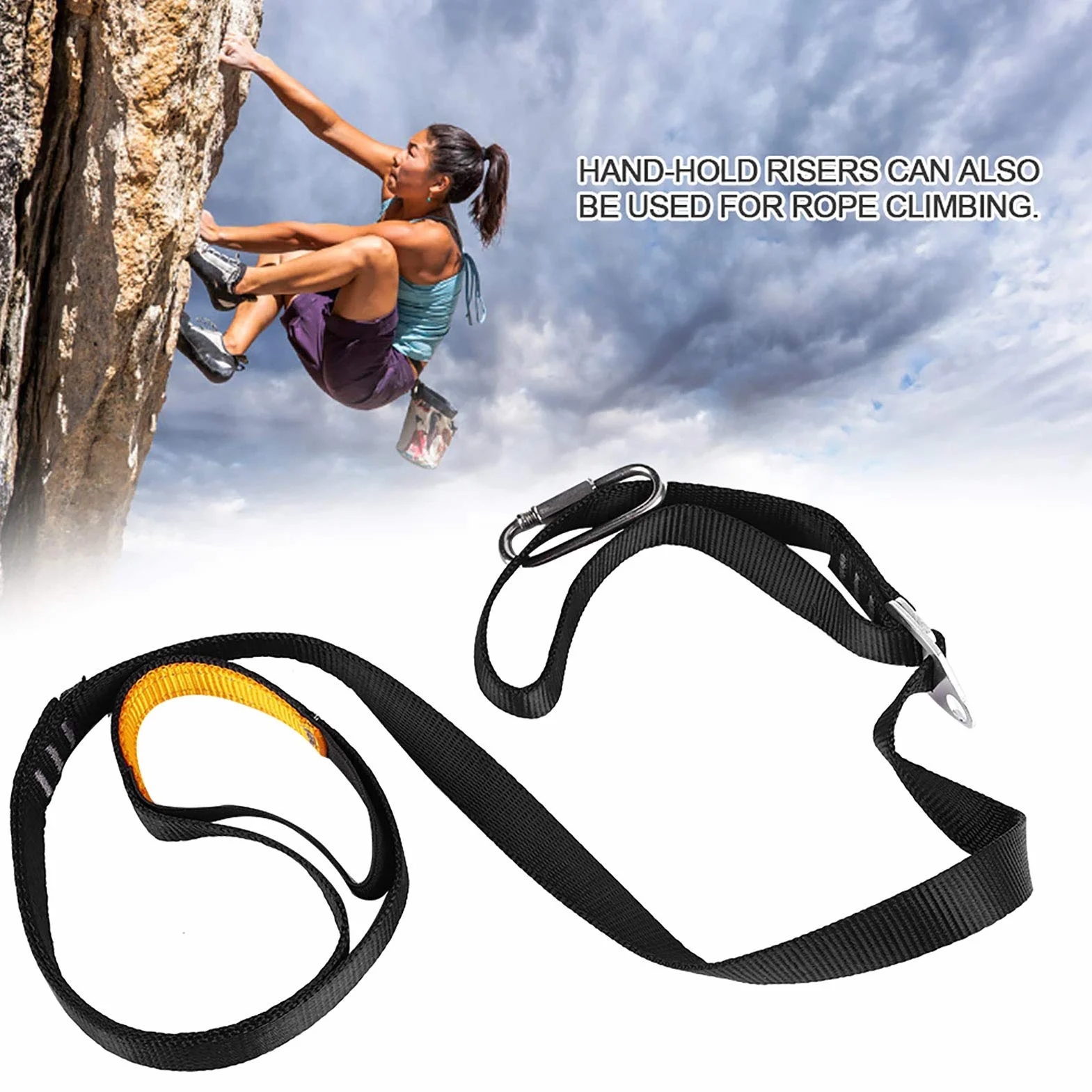DEWIN Cinturón de Pedal de Eslinga Ajustable 108x2cm Fibra Poliéster para Escalada Montañismo (Negro)