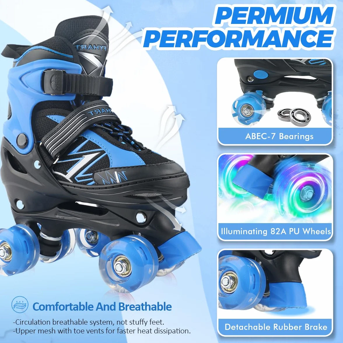 Patines ajustables para niños y niñas con ruedas iluminadas, azul y rojo
