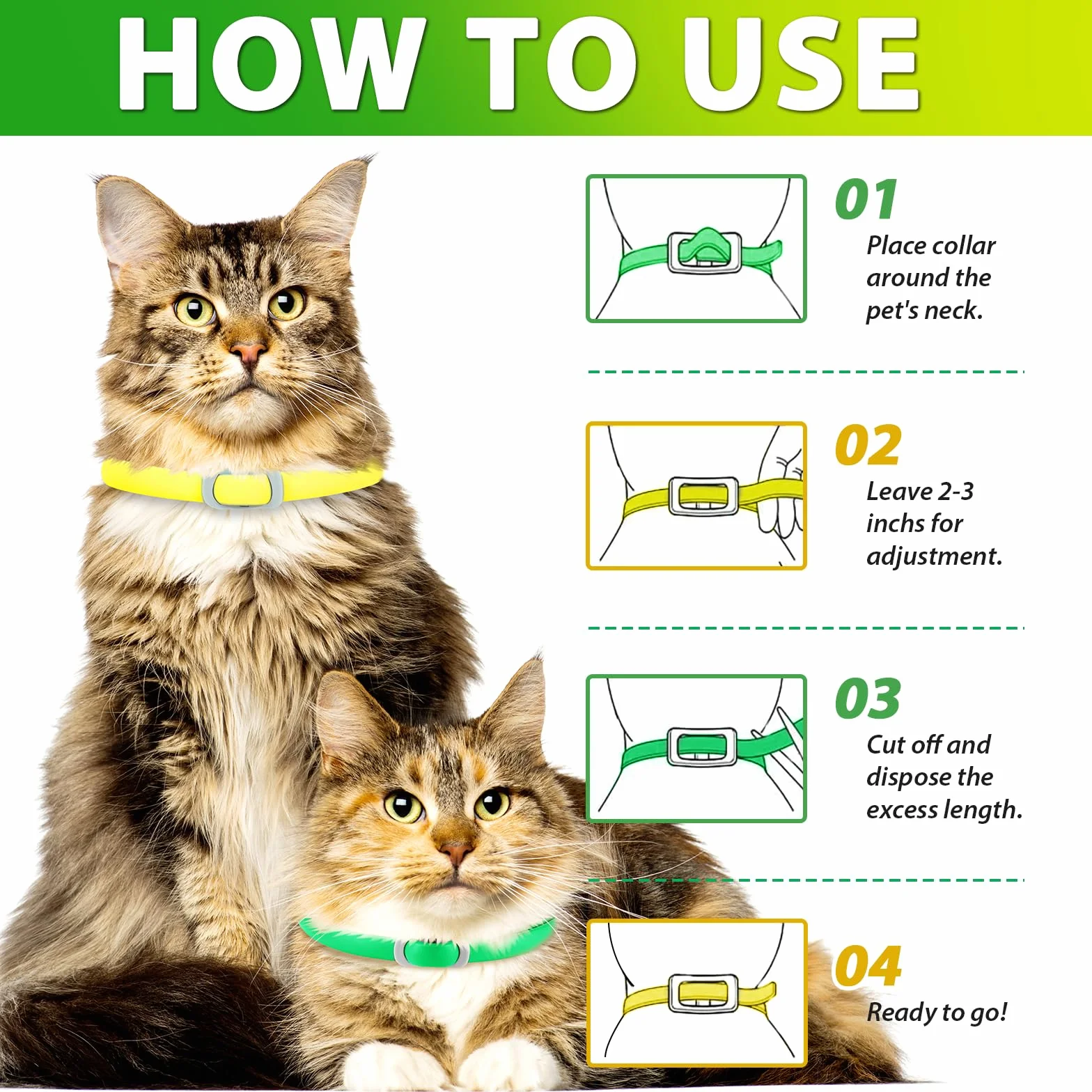 Collar De Gato, Collar De Gato De 4 Piezas, Control Seguro Y Eficaz De Pulgas Y Garrapatas, Diseño Impermeable Y Extraíble para Proteger A Todos Los Gatos Durante 24 Meses