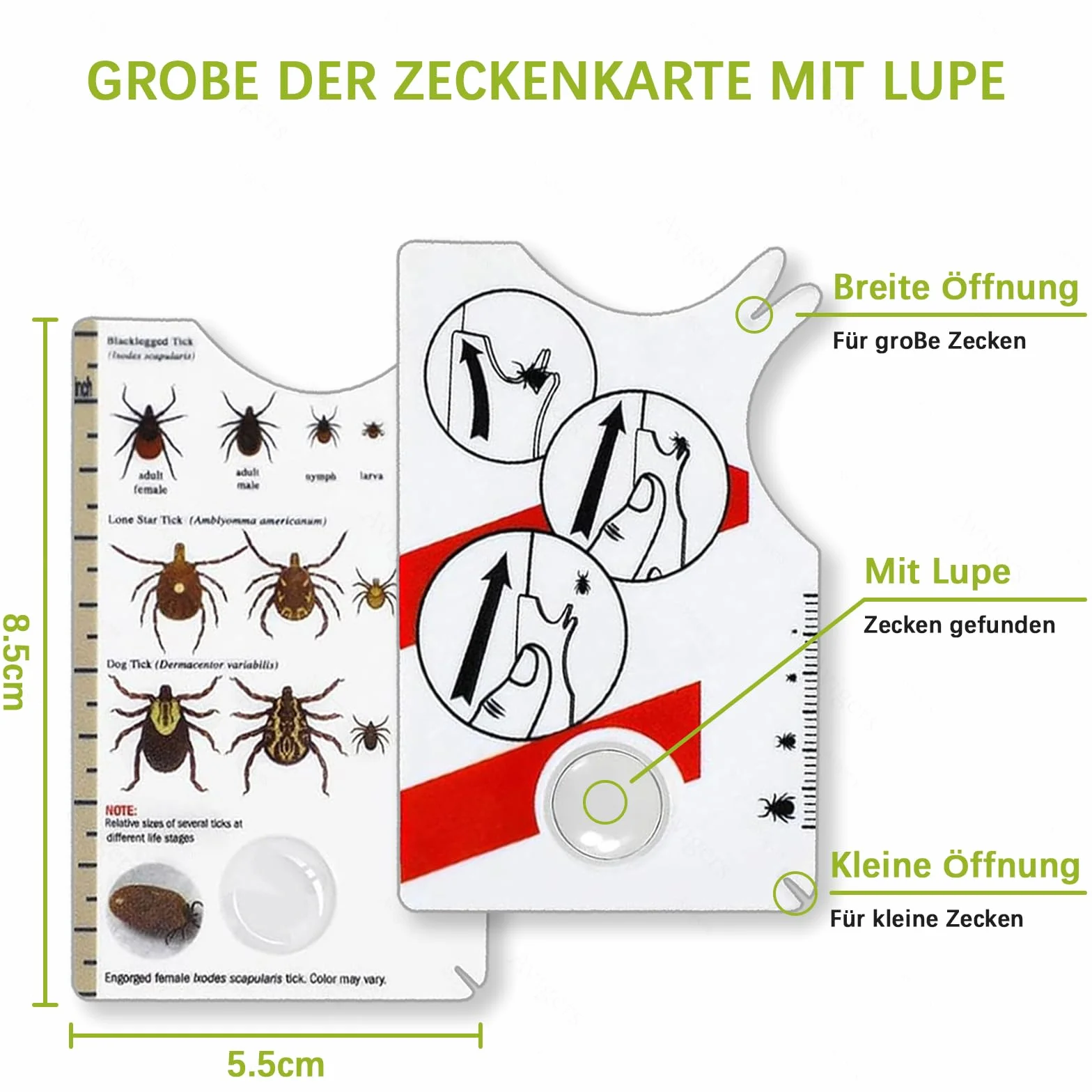 Avigers 3 tarjetas de garrapatas con lupa para humanos, niños, perros y gatos, tarjeta de garrapatas para personas al aire libre, camping y mascotas, tarjeta de tick para eliminar suavemente las