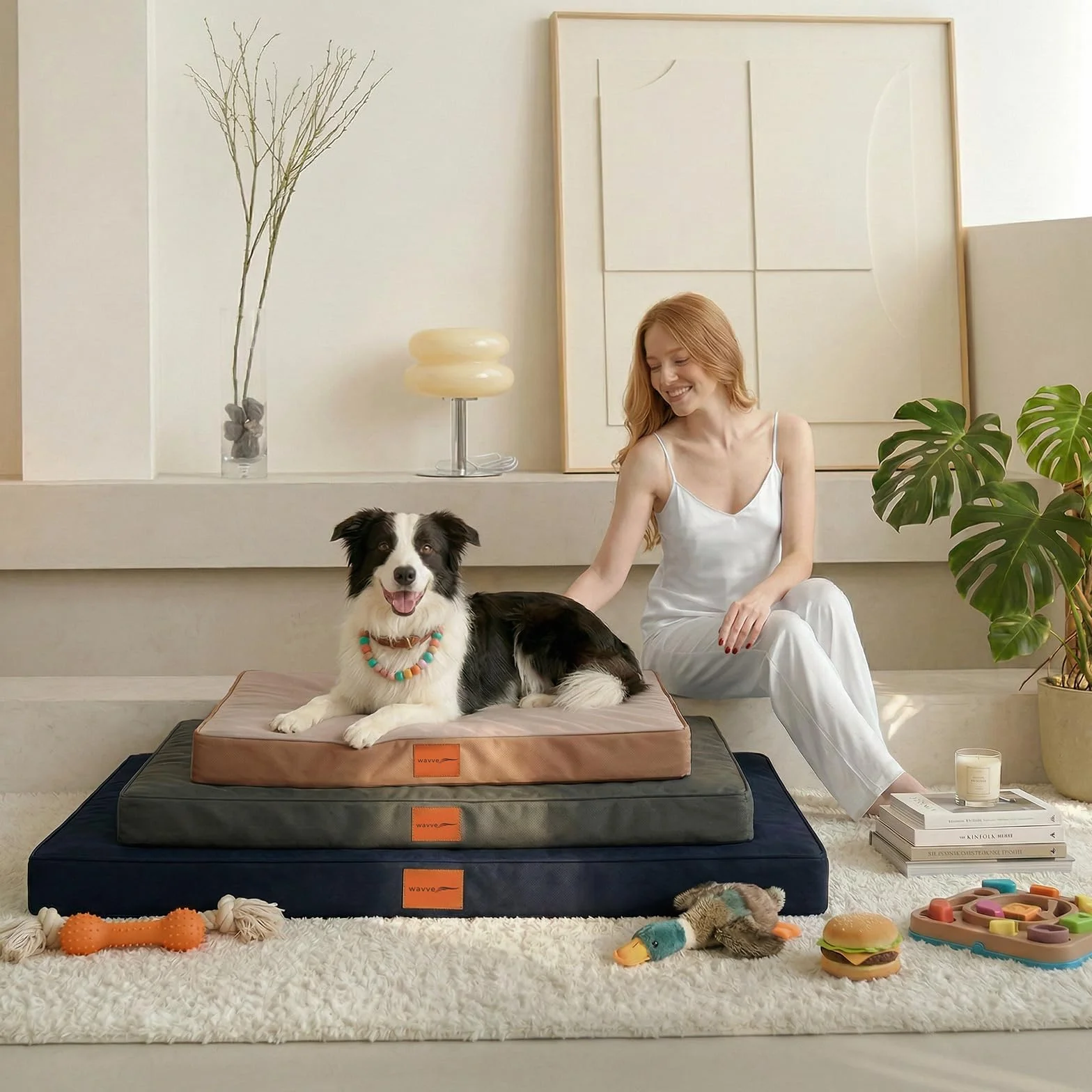WAVVE Cama Perro Extra Grande Ortopédica 112x81x7.6 cm, Colchon Perro Desenfundable Impermeable Lavable Irrompible, Cama Can con Espuma De Caja De Huevos, Dog Bed XL, Gris