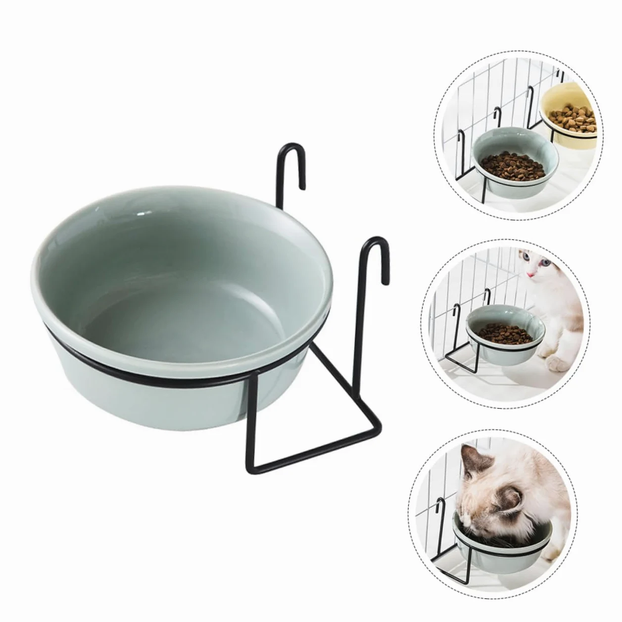 Cuenco colgante para mascotas, comedero de agua y alimentos para perros y gatos pequeños, diseño de cerámica para perreras y jaulas, recipiente conveniente para mascotas
