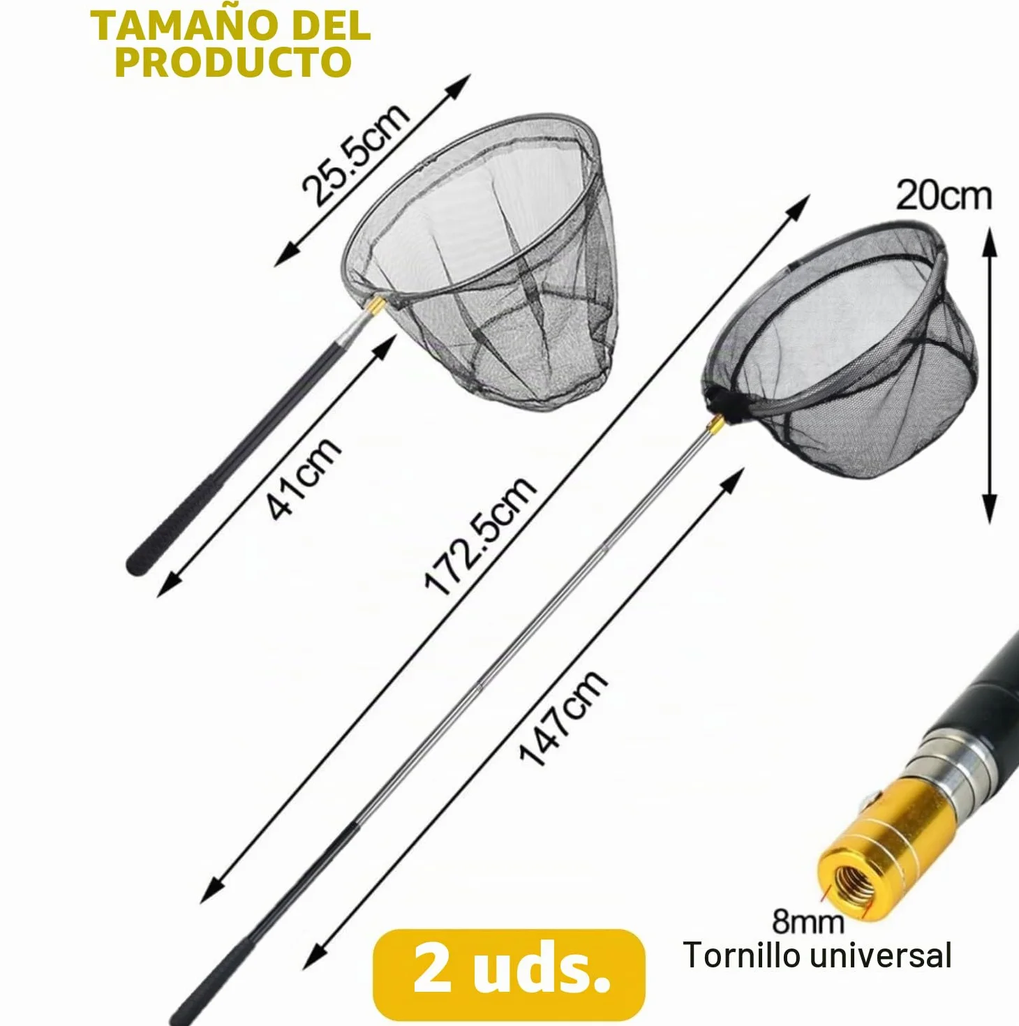 LATERN 2 Piezas Red de Aterrizaje de Pesca Telescópica 170cm Extensible 66-172cm Cazamariposas para Piscina