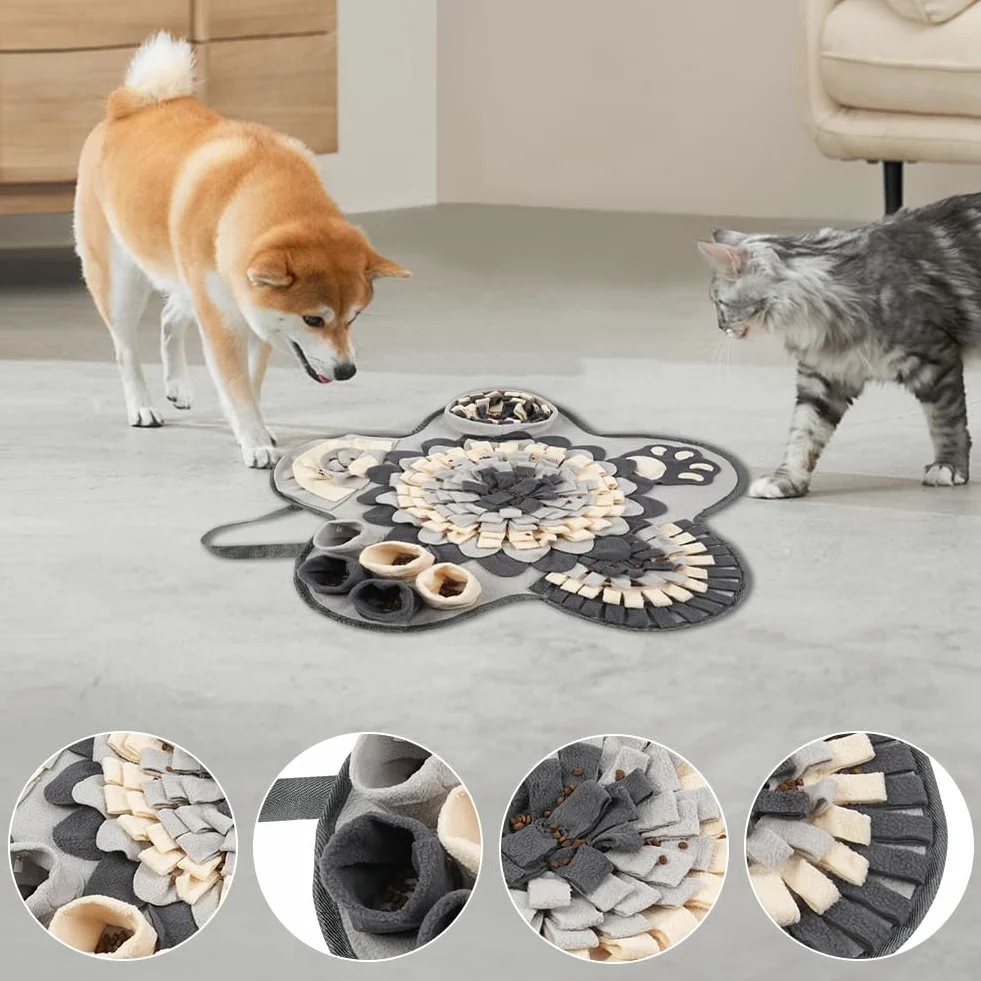 OSDUE Alfombra Olfativa Perros Lavable a Máquina Snuffle Mat para Perros Portátil Interactiva Almohadilla Olfatear Mascotas Estera de Alimentación Lenta para Mascotas Entrenamiento de Forrajeo-Flores