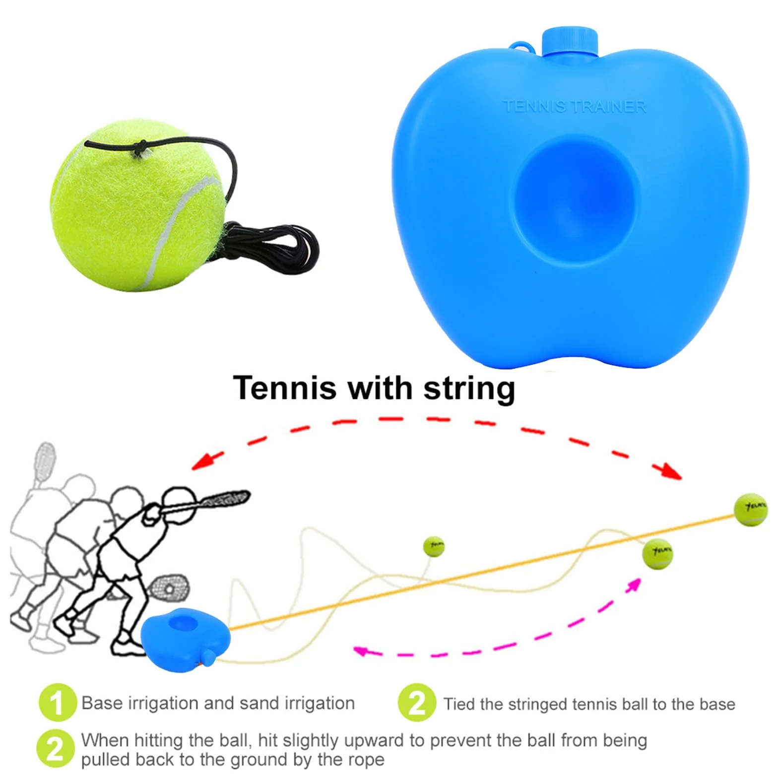 Funmo Juego de entrenador de tenis, tabla de base con 2 pelotas de rebote