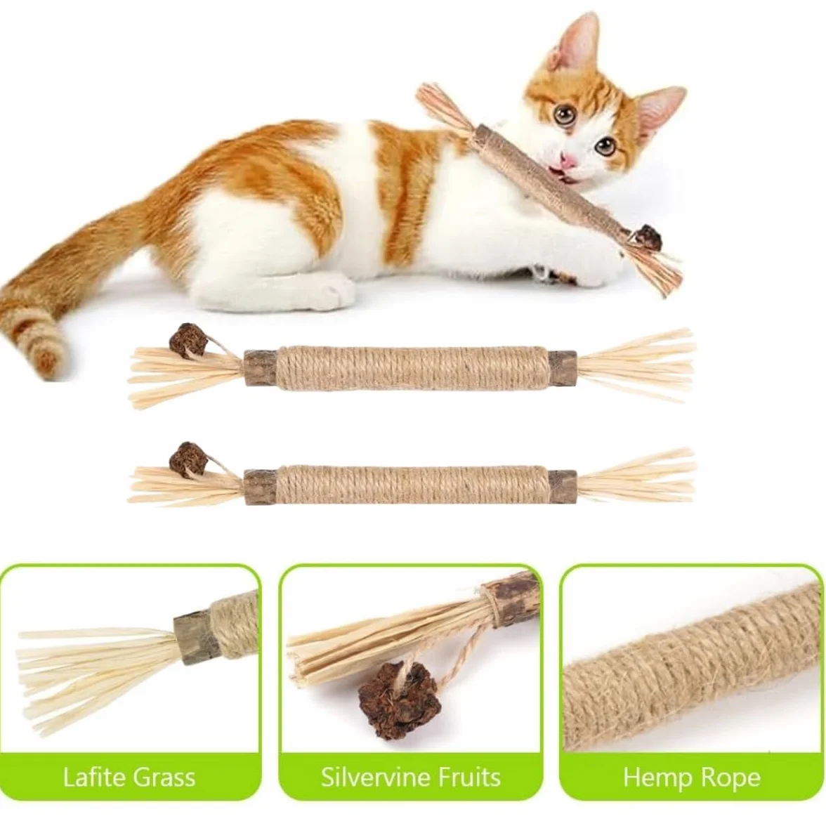 Juguetes para Masticar para Gatos,6 Piezas Palitos Masticables Naturales,para Limpieza Dental e Higiene Bucal,Juguetes Interactivos para Gatitos y Gatos Adultos