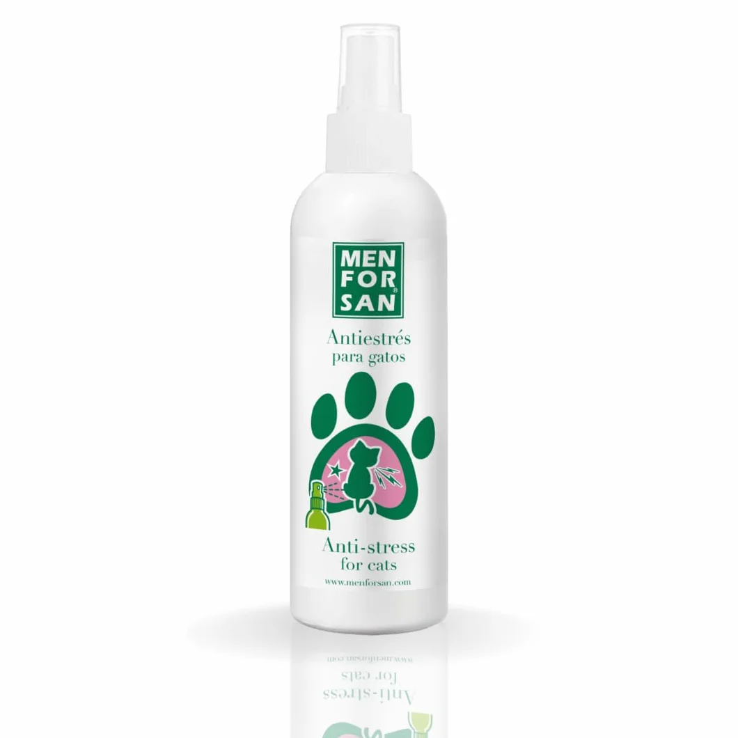 MENFORSAN Antiestrés Gatos | Contiene hierba gatera | Disminuye el estrés | Sin color | Sin Olor | Pulveriza en las áreas de Descanso, Juguetes, Rascadores, Trasportines | 125 ml