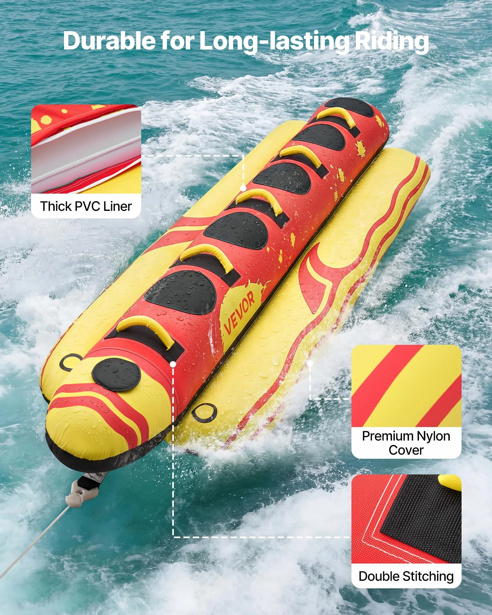 VEVOR Tubo Remolcable para Navegación 5 Pasajeros 354 x 103 cm 385 kg Inflable Flotador de Arrastre Cubierta de Nailon