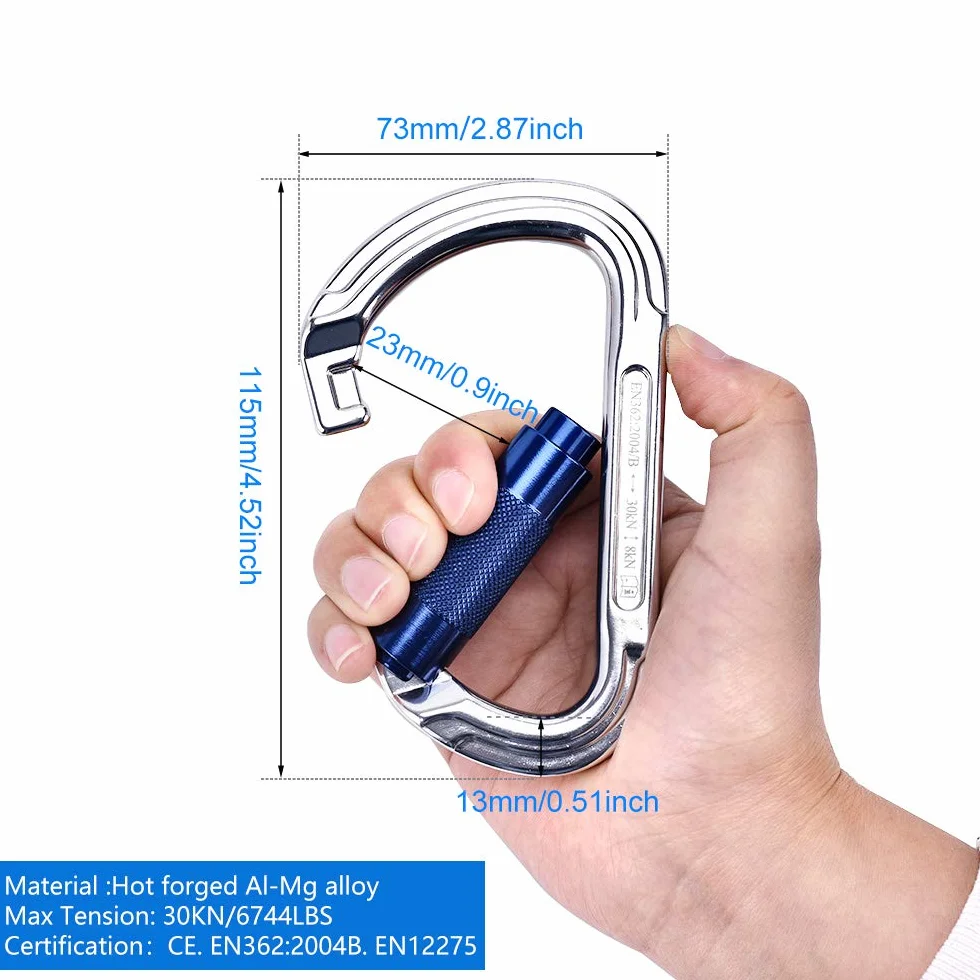 Cuerda de Seguridad de 12 mm * 3 m, Resistente a Cortes, Estiramiento Bajo, con Mosquetón de Triple Bloqueo