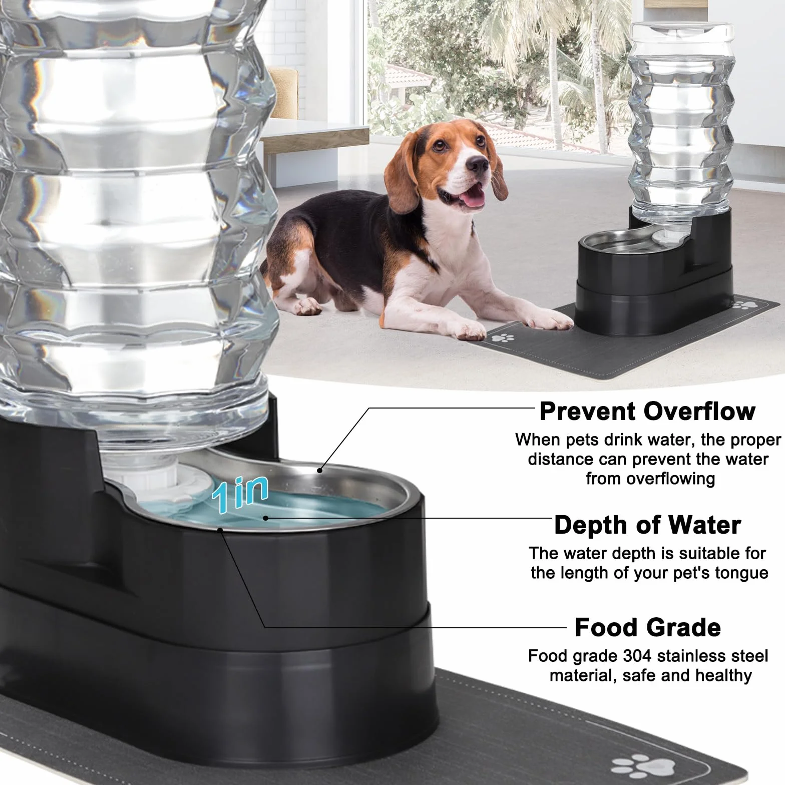Sfozstra Bebedero automático de acero inoxidable con almohadilla impermeable, dispensador de borde elevado para gatos y perros (hierro 9L)