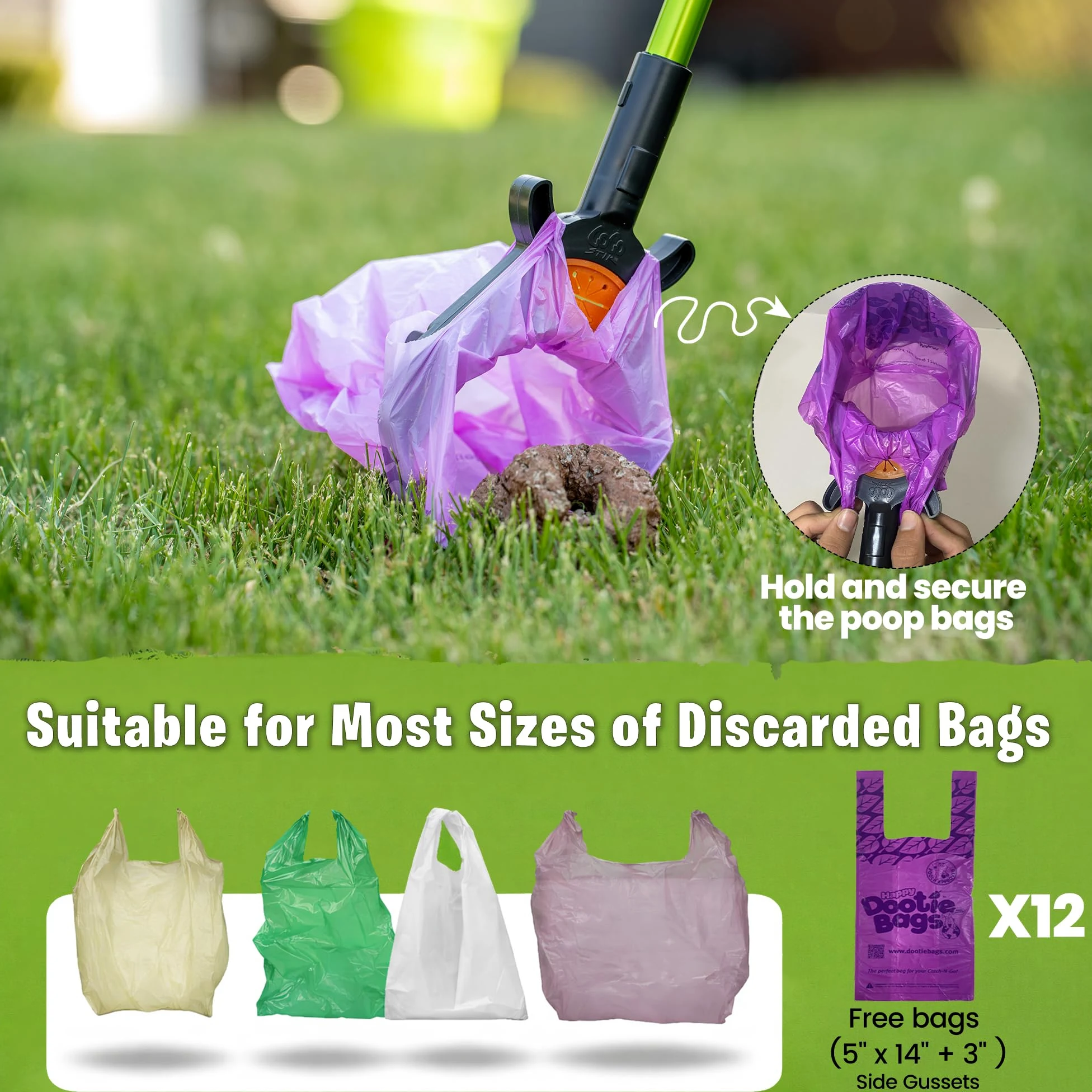 GOGO Stik, la limpieza total de Pooper Scooper. Guardar y utilizar cualquier tipo de bolsa – cuchara y recoger hasta bolsa llena.
