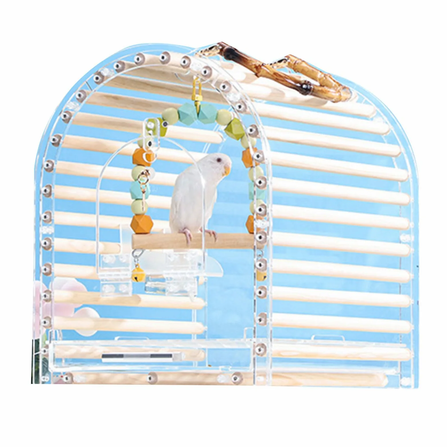 Jaula de viaje de mano para loros pequeños, acrílico transparente para agapornis, caja de transporte portátil para pájaros acrílicos Conure para pájaros ventilados para viajes