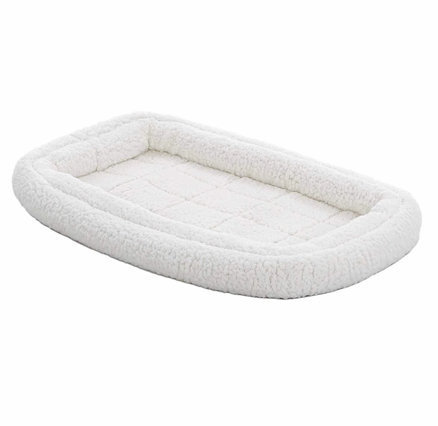 MidWest Homes for Pets QuietTime - Cama para mascotas con doble borde acolchado, colchón para jaulas de 46 cm, lavable a máquina, sujeción firme con correas elásticas, felpa blanca, tamaño XXS