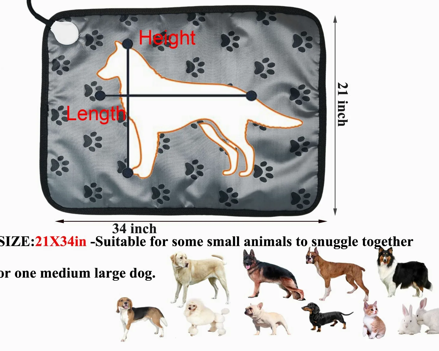 Almohadilla térmica para mascotas para perros grandes, gatos, almohadilla térmica para perros, almohadilla térmica eléctrica para perros con temporizador, alfombrilla de calentamiento ajustable, a
