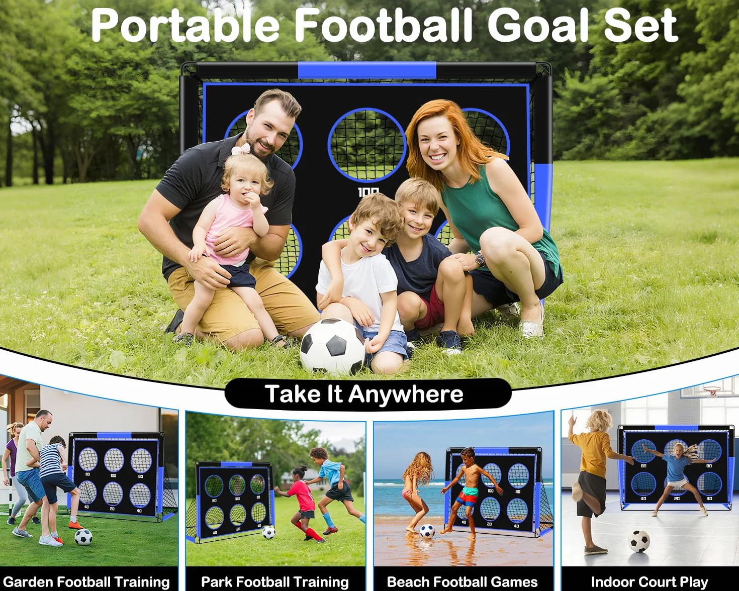 Portería de fútbol 2 en 1 con Pared de dianas Plegable Portátil para Jardín y Exterior
