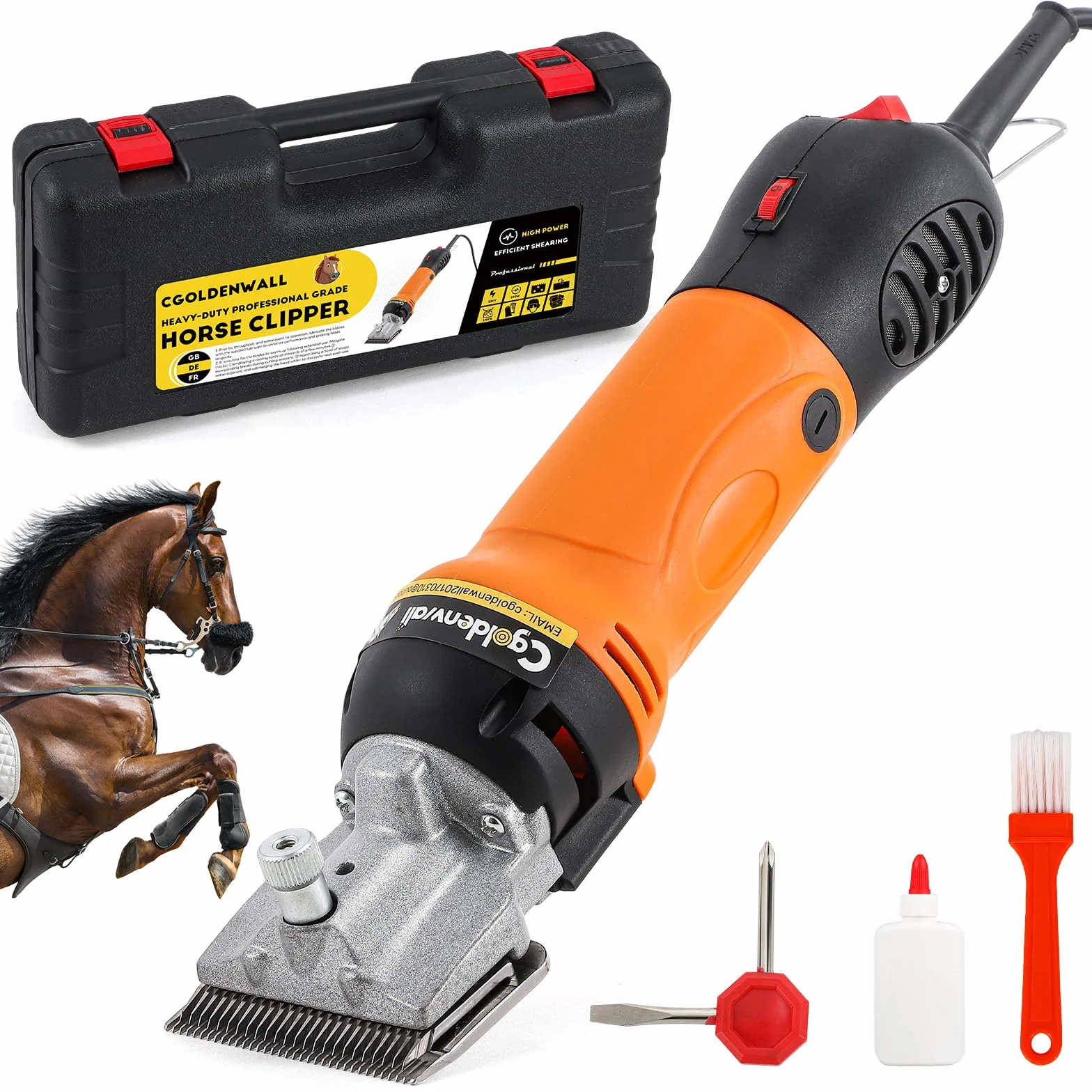 CGOLDENWALL Esquiladora para Caballos Profesional 690W 2800 RPM | 6 Velocidades + Cable 5m | Potencia Industrial para Caballos, Bovinos, Cabras, Ponis & Animales de Pelo Grueso