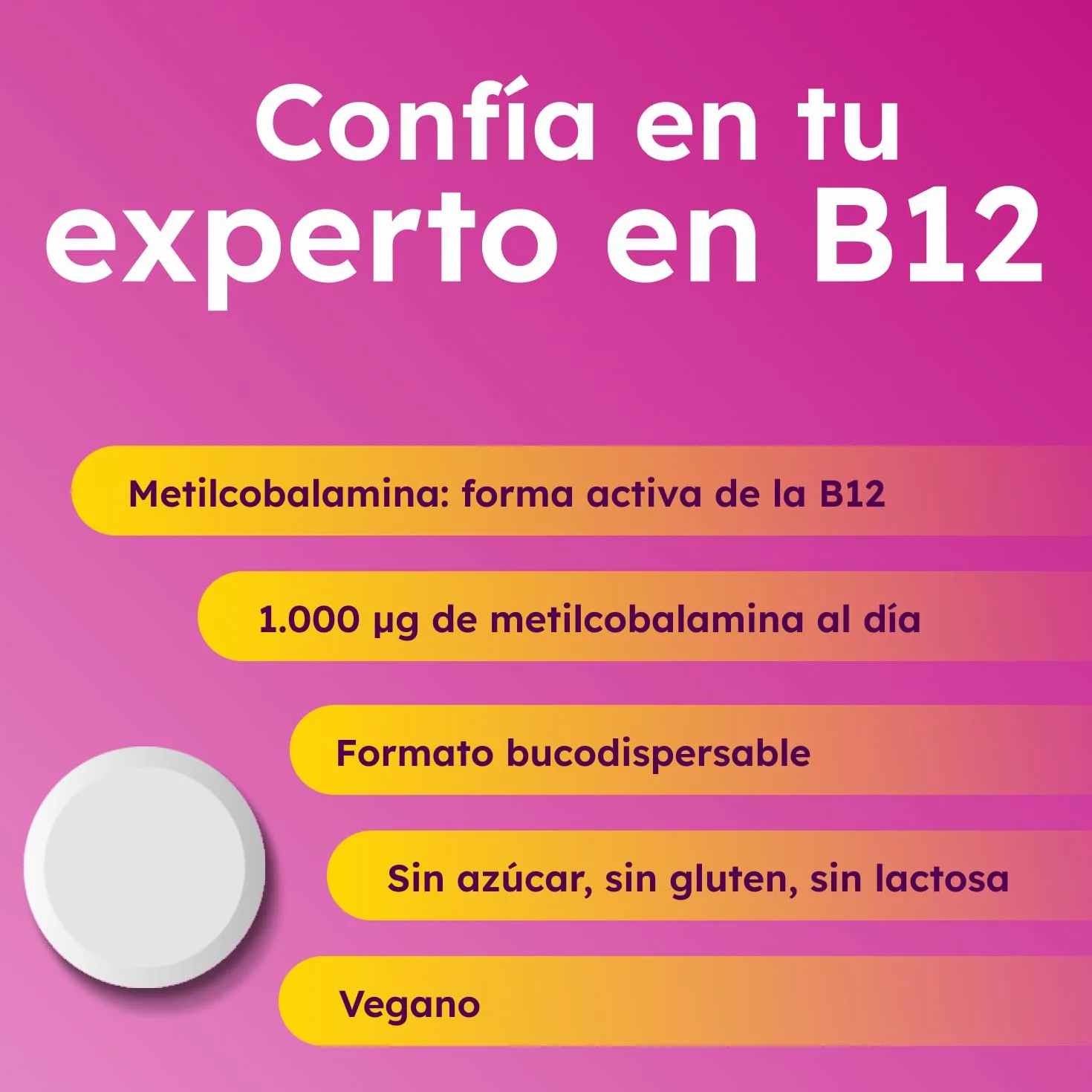 Supradyn Expert Vitamina B12 1000 µg Metilcobalamina Pura 90 Comprimidos Bucodispersable Suplemento Energía Memoria Sistema Nervioso Vegano Sin Gluten