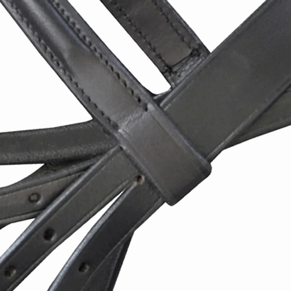 Trense - Brida de piel de búfalo acolchada con cabestro para equitación, ideal para entrenamiento de doma y saltos, color negro