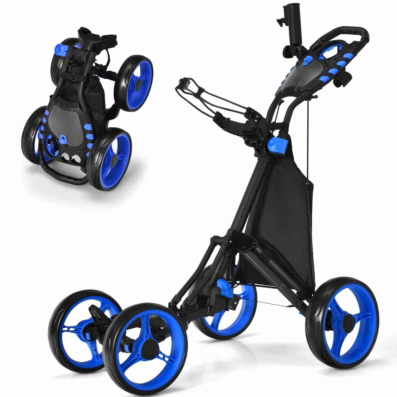 COSTWAY Carrito Golf Plegable 4 Ruedas con Bolsa Impermeable y Freno de Pie