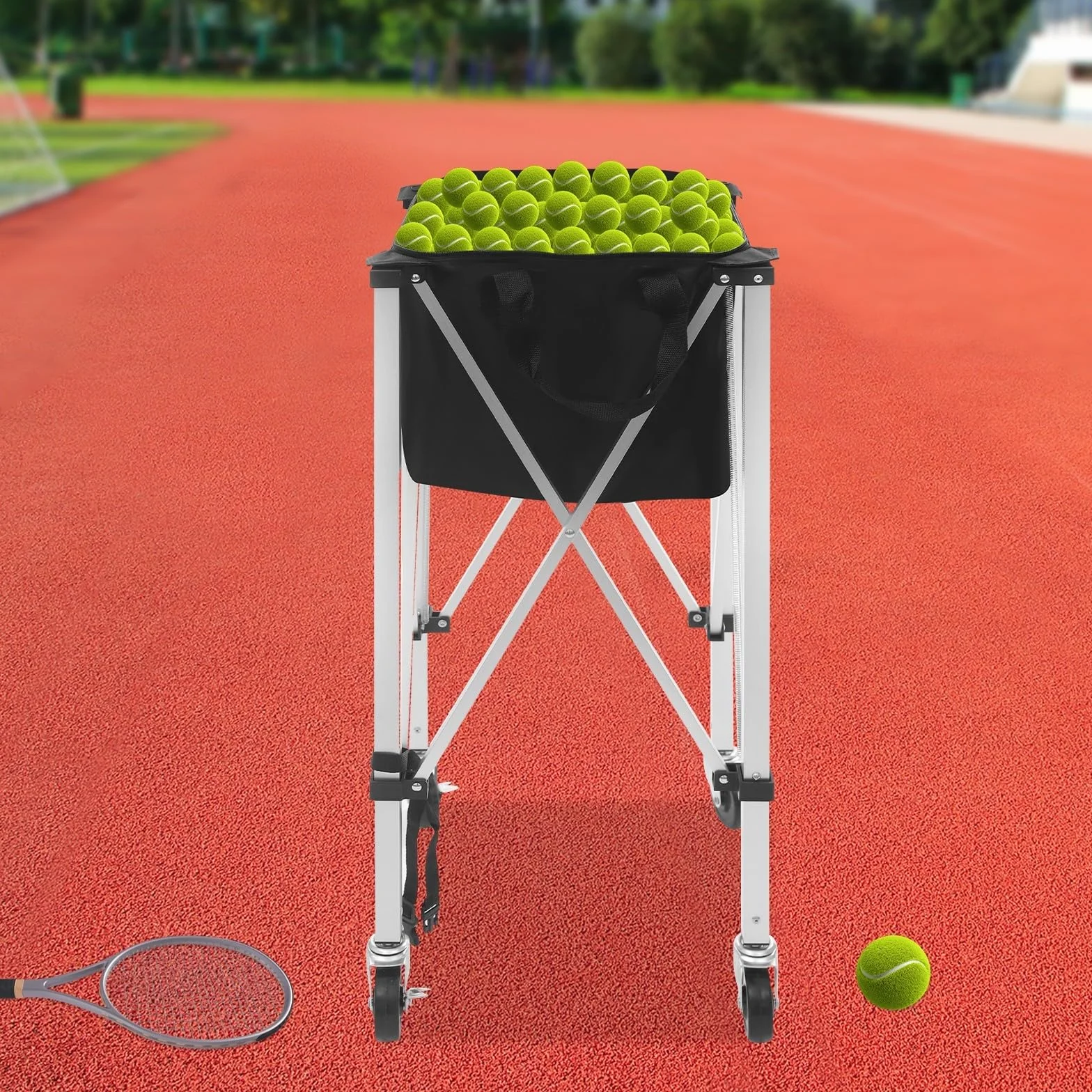 Tela Oxford de aluminio Canasta plegable para pelotas de tenis 150-170 con ruedas asa de transporte