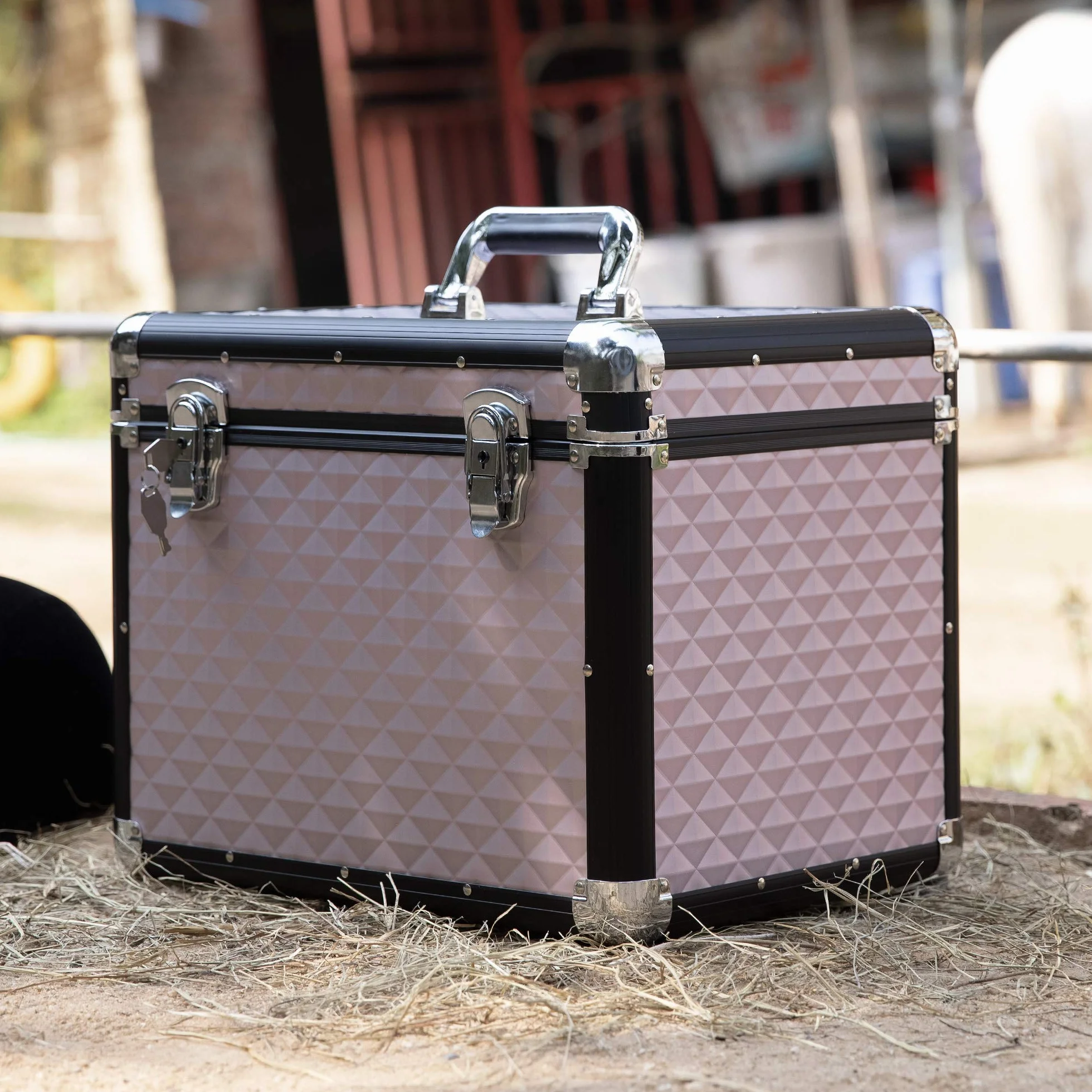 Navaris Caja para Accesorios para Caballos - Baúl de Aluminio para almacenaje y Transporte de Herramientas de Limpieza Cuidado de Caballo - Oro Rosa