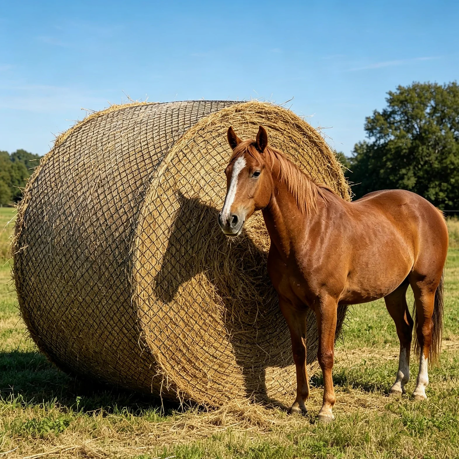 Red de heno grande de alimentación lenta para caballos, cubierta de malla redonda grande con estructura de alimentación lenta sin nudos para alimentación de granero, rutinas de rancho y control de