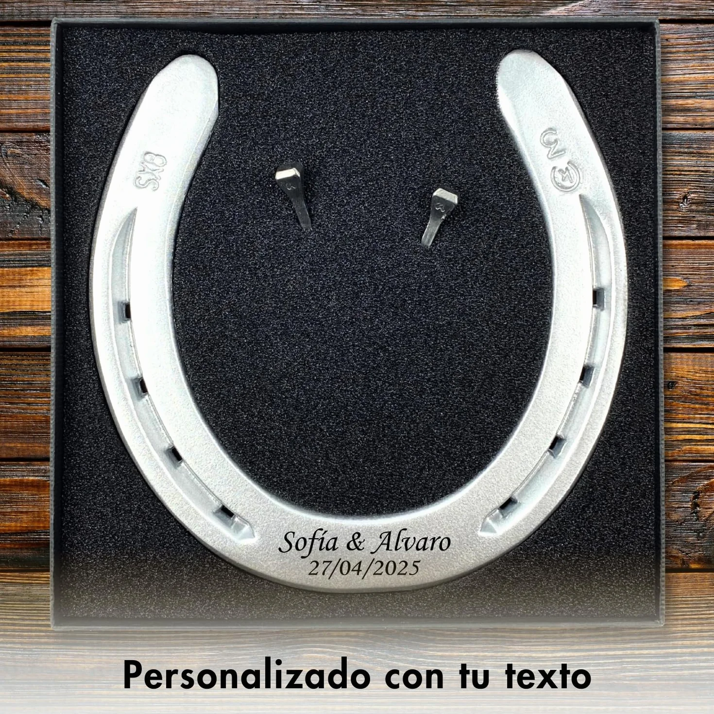 Dttra Herradura con grabado personalizado de hierro pesado, herradura original de caballo, lacada en plata, herradura de la suerte personalizada para boda o regalo de inauguración