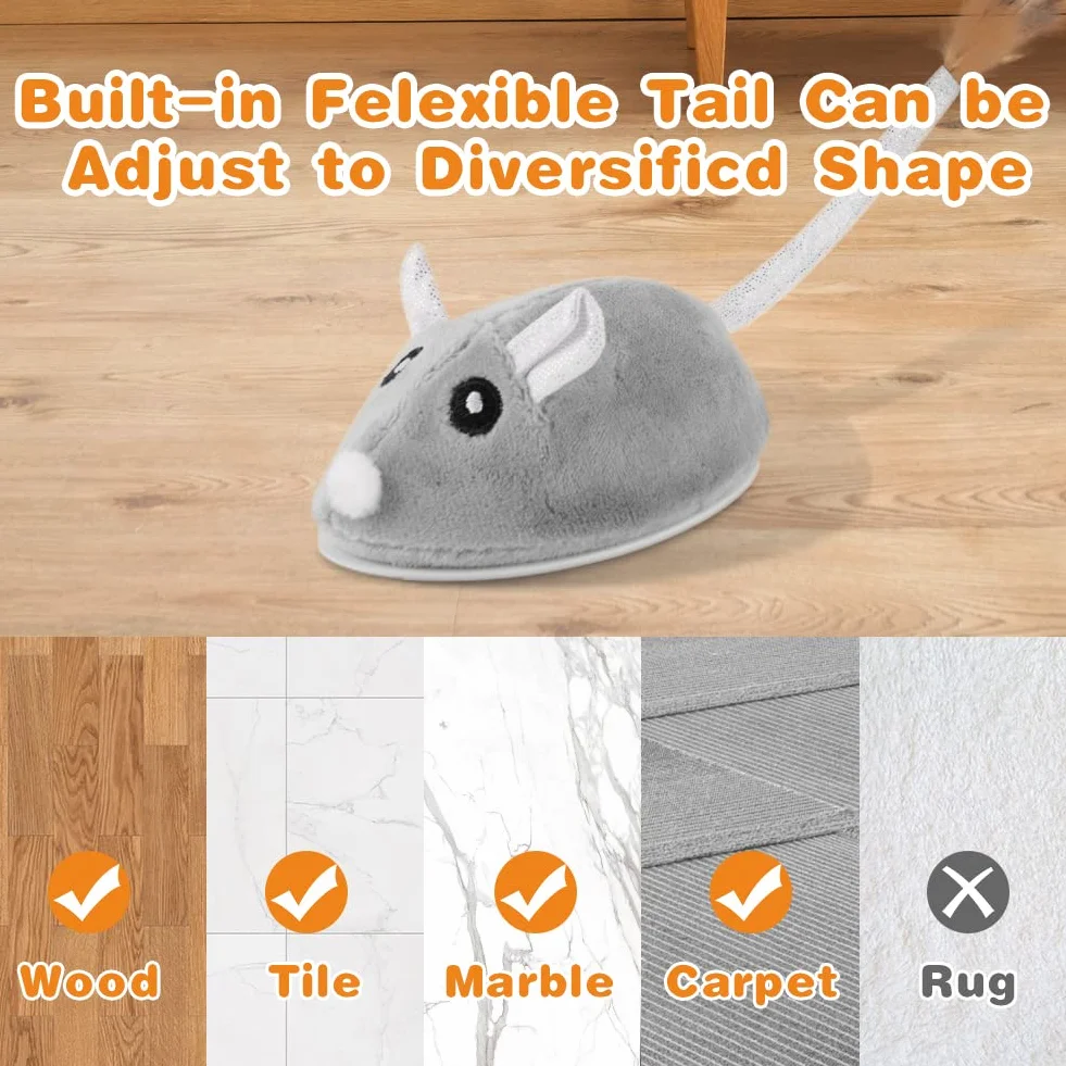 Ratón de Juguete Eléctrico, Juguete Eléctrico para Gatos Peluche Ratones, Inteligente Automático Ratones de Juguete para Gatos con Cola Emplumada, Carga USB Ratones Juguete de Gato Interactivo