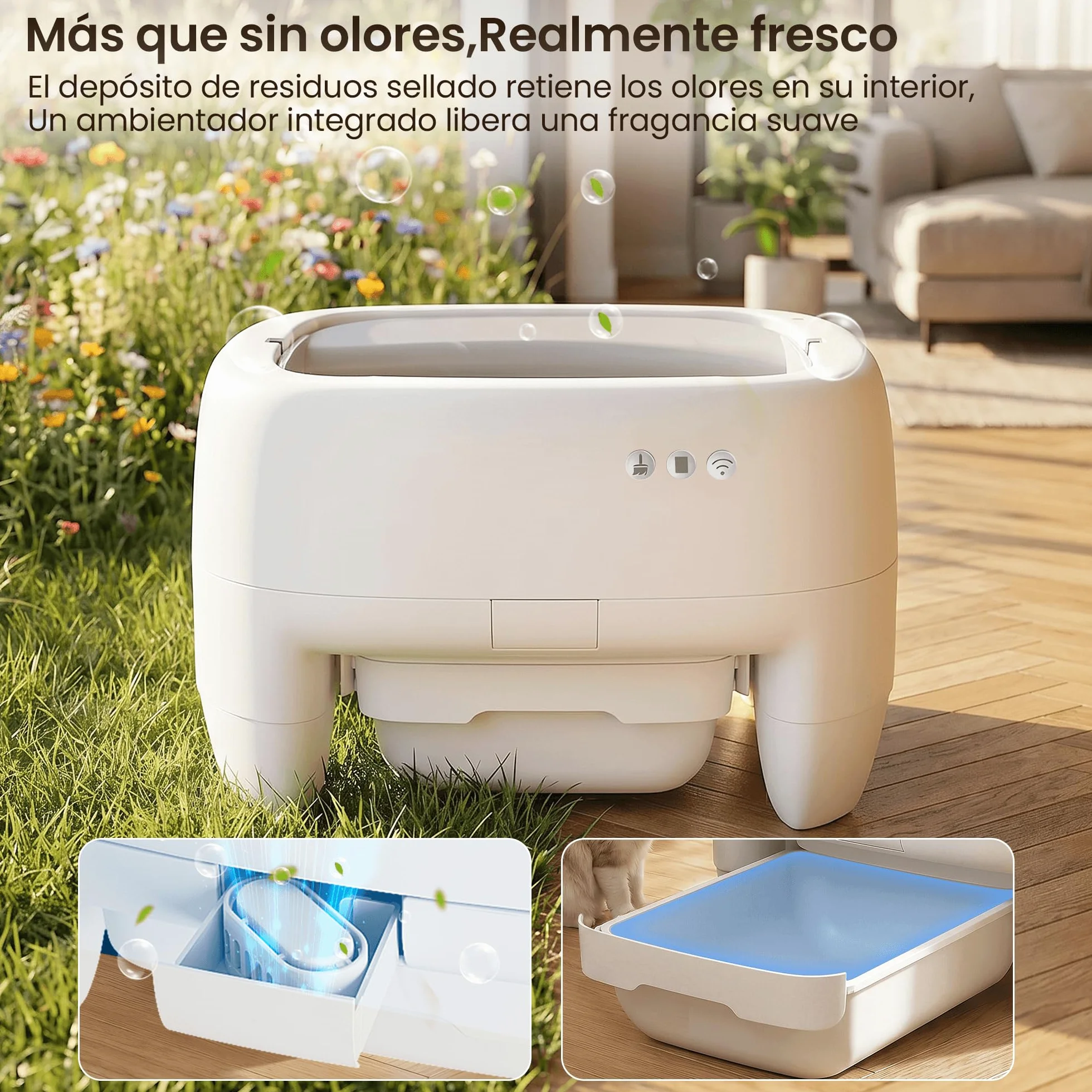 Devoko Arenero Gatos Autolimpiable Grande – Diseño Abierto para Gatos Grandes, Limpieza Sin Esfuerzo, Control App, Sistema Seguridad 6 en 1, Arenero Automatico Gatos para Hogares con Múltiples Gatos