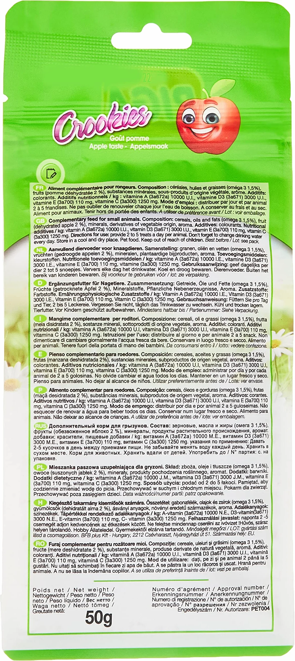 Riga - Crookies de Manzana - Galletas Crujientes para Conejos Enanos, Cobayas y Pequeños Roedores - Ricas en Vitaminas y Omega 3-50 g