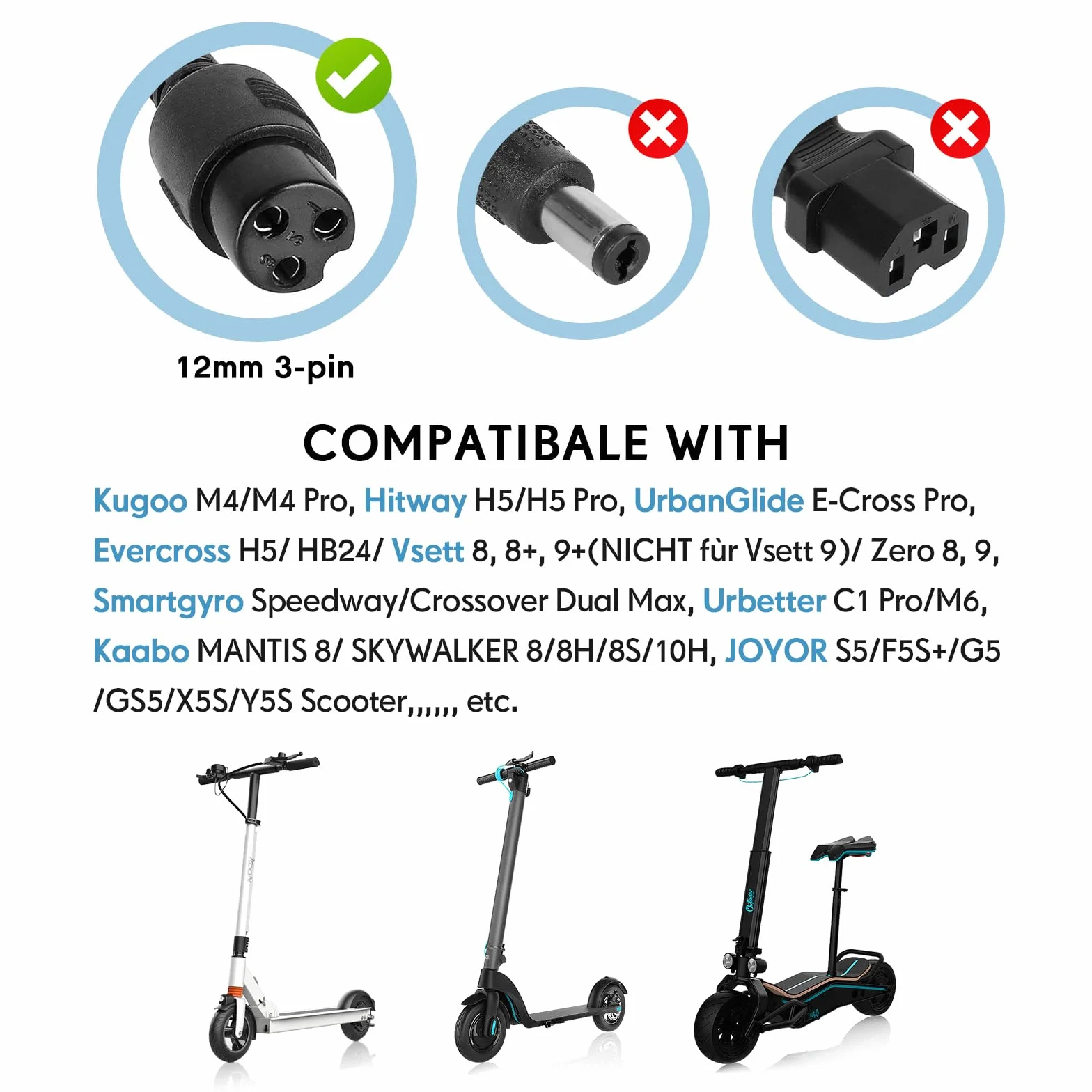 Cargador Patinete Electrico Kugoo M4 M4Pro UrbanGlide E-Cross Pro Hitway H5 H5Pro Smartgyro Speedway 54,6V 2A 48V 12mm-3pin