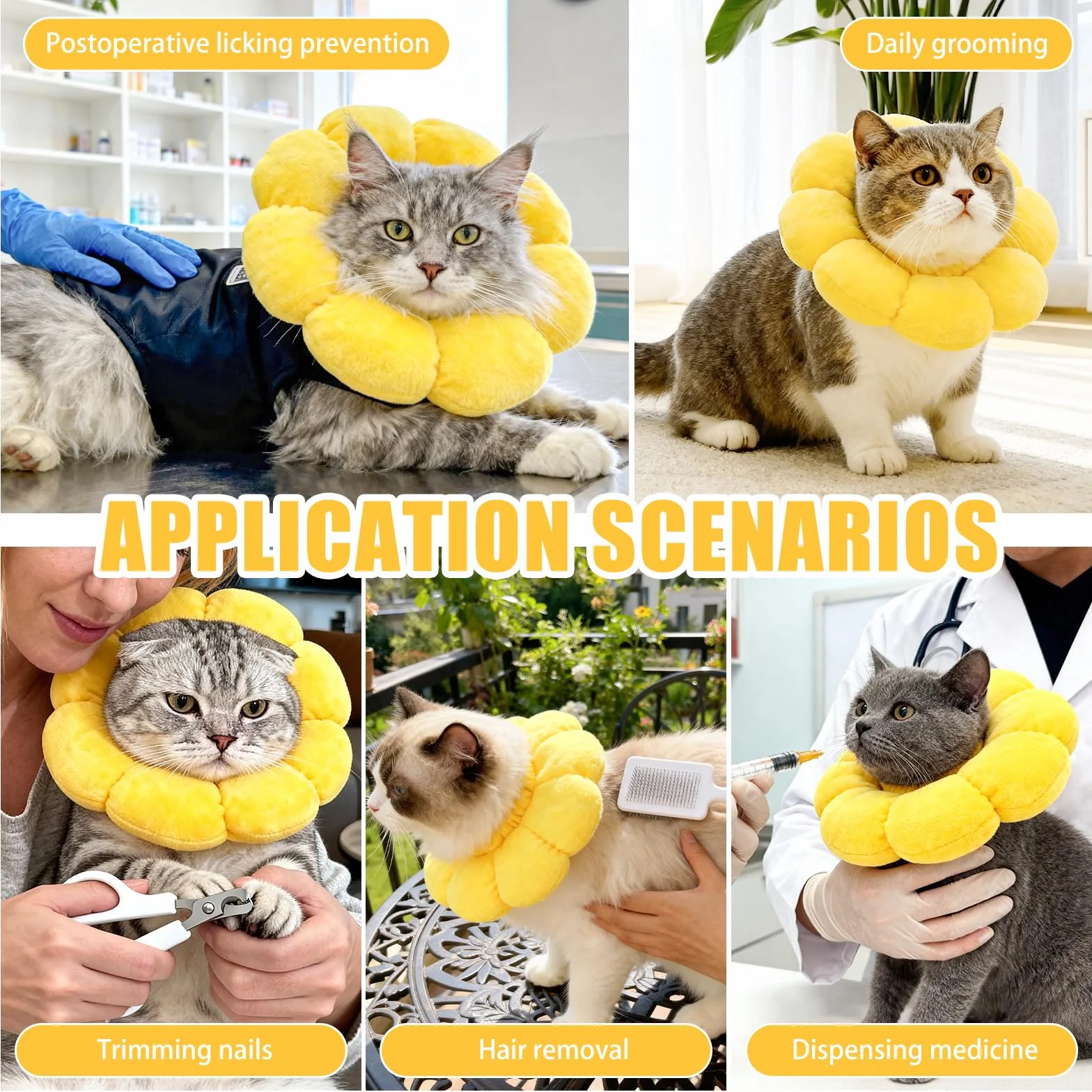 QKURT Collar de Recuperación para Gato, Collar Ajustable para Gatos Después de La Cirugía, Evitar Picaduras de y Arañazos Lesiones y Lamido, Forma de Flor