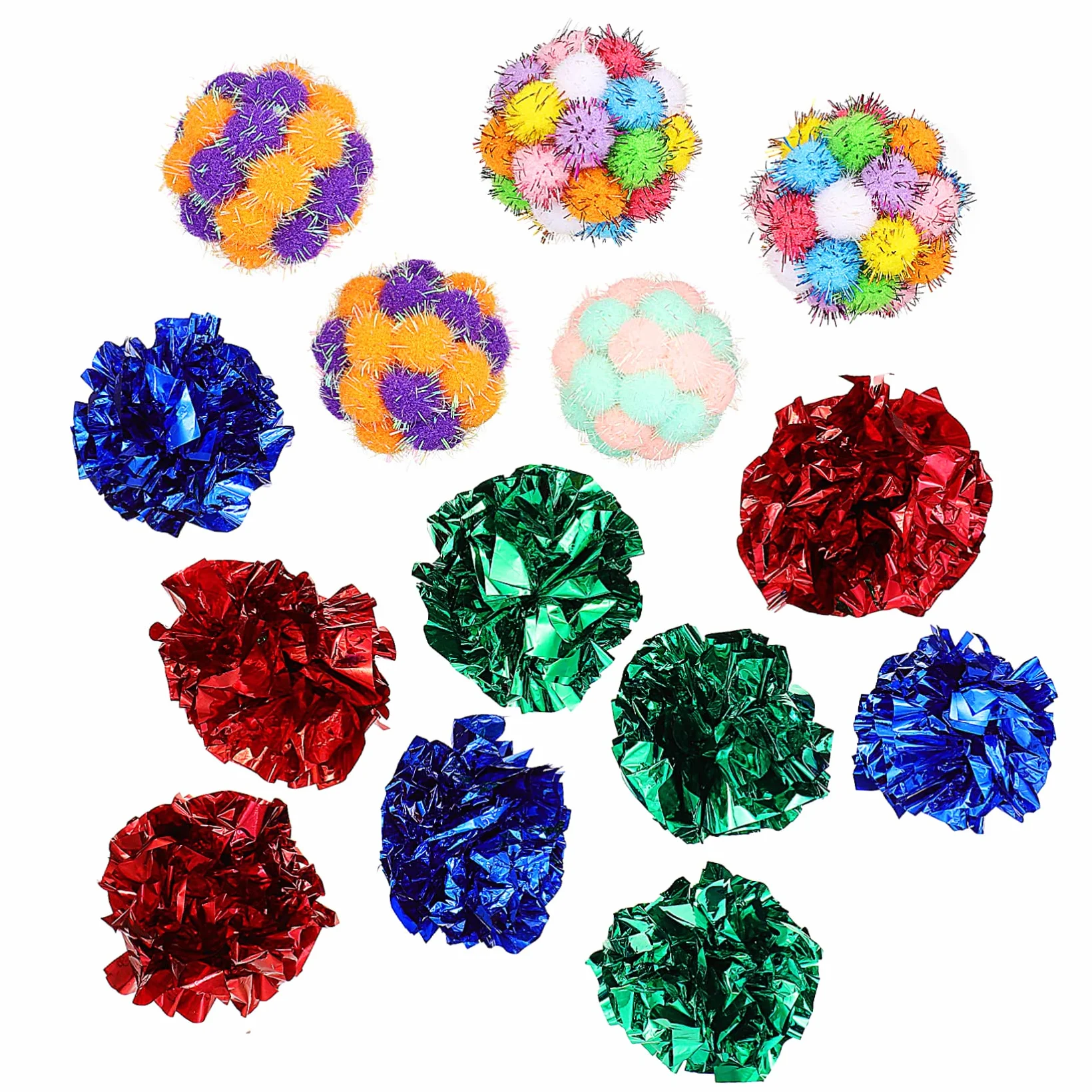 minkissy 125 Piezas Pelota de Peluche perseguir Bolas para Gato Gatito Juguete Pelota interactiva para Gatos Bolas Arrugadas pequeñas Masticar Bola de Gato Bola de Sonido película Pista