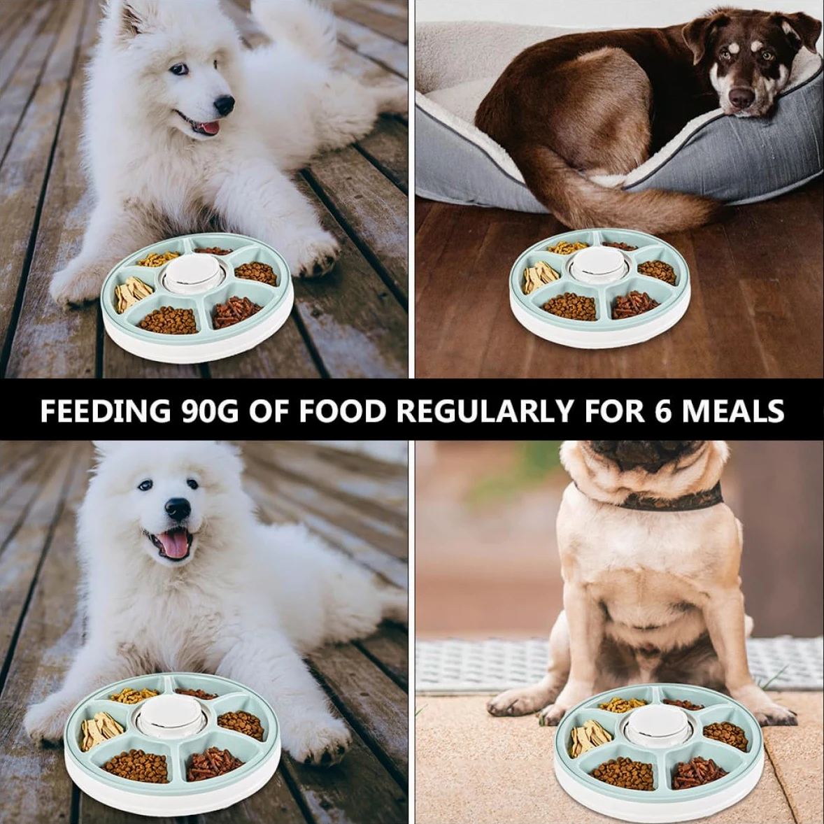 Abaodam Comedero Automático Temporizado para Mascotas 6 Porciones Tazón Comida Verde y Base Antideslizante para Perros y Gatos Uso Diario Programable