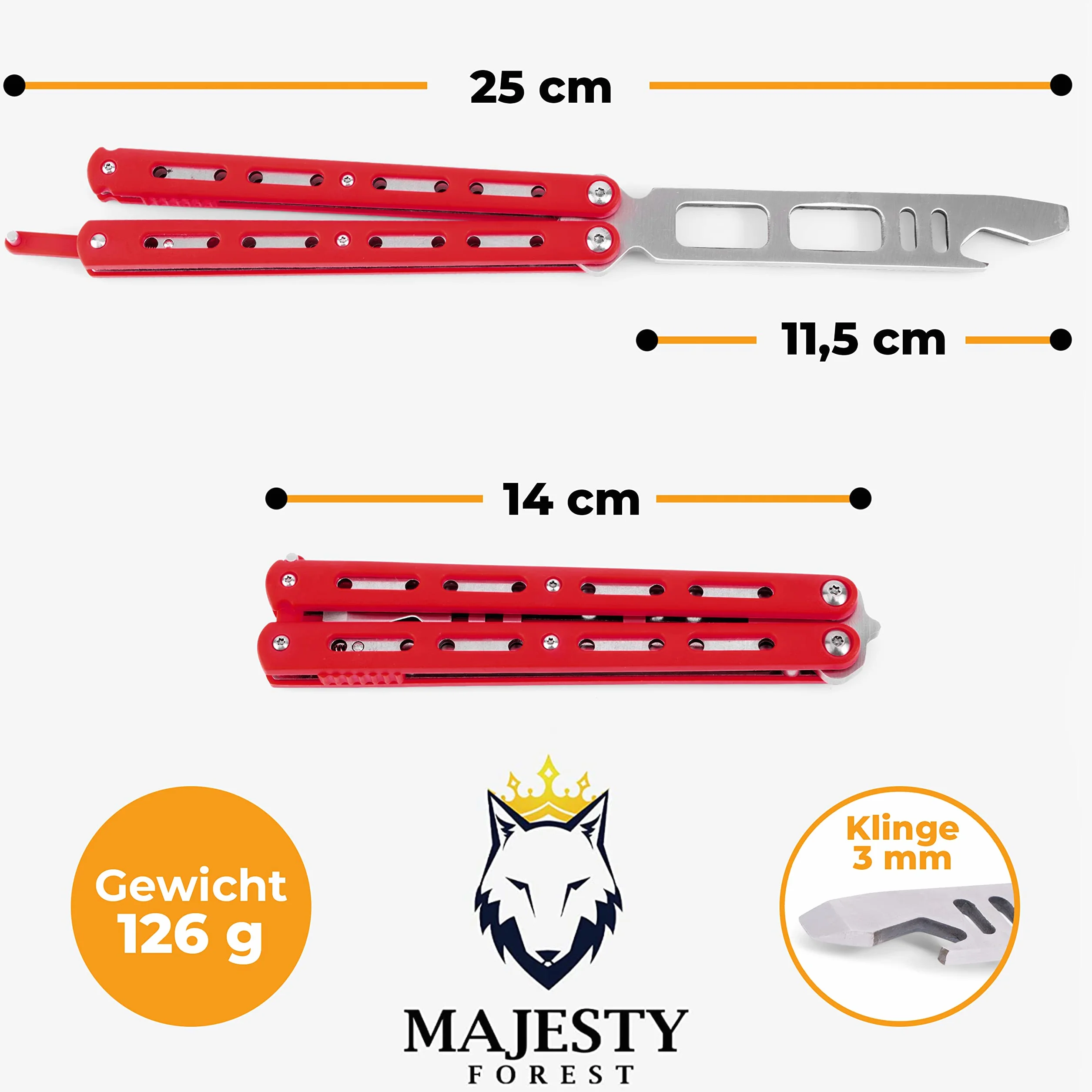 Balisong Trainer Navaja Mariposa Entrenamiento Abrebotellas Destornillador Roja