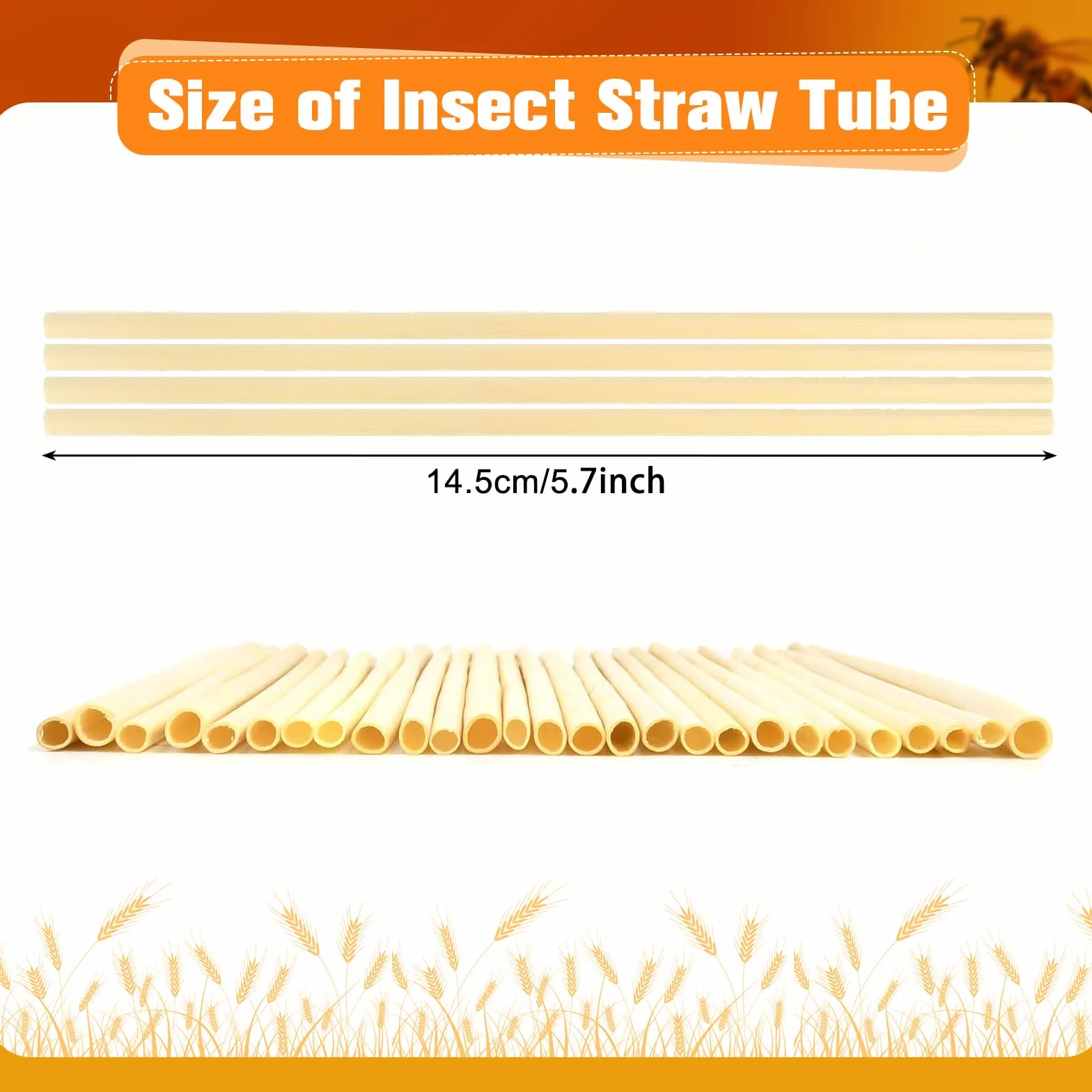 Kit Hotel de Insectos 300 Piezas - Pajitas de Trigo Tubos Nidos 14.5 cm para Abejas, Mariposas y Otros
