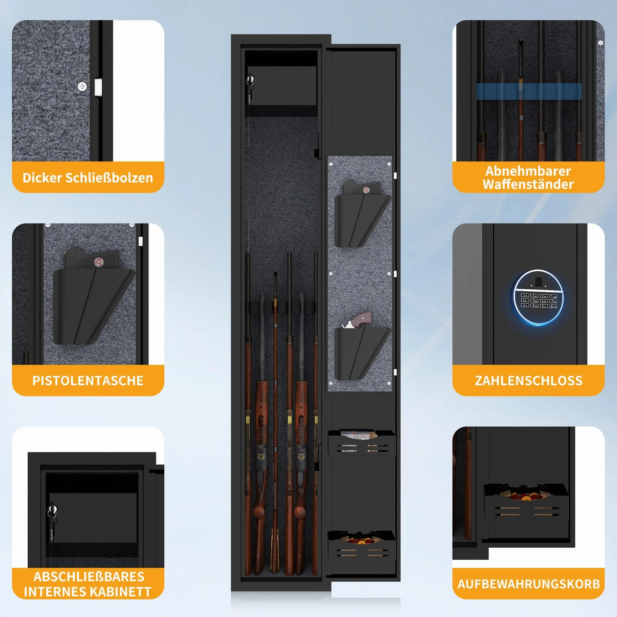 Armario para rifles con cerradura de combinación, caja fuerte para 3 armas largas, acceso rápido, negro